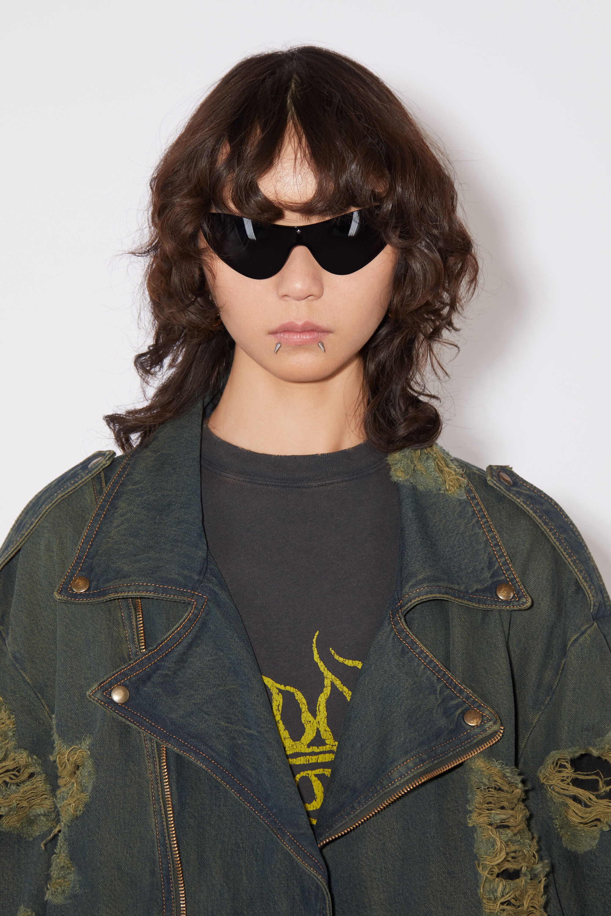 Distressed denim biker jacket - Blue/green - 6
