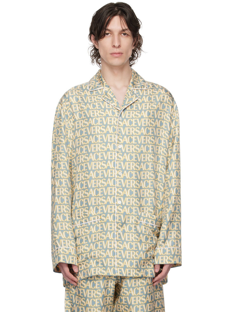 Blue & Off-White Allover Pyjama Shirt 1