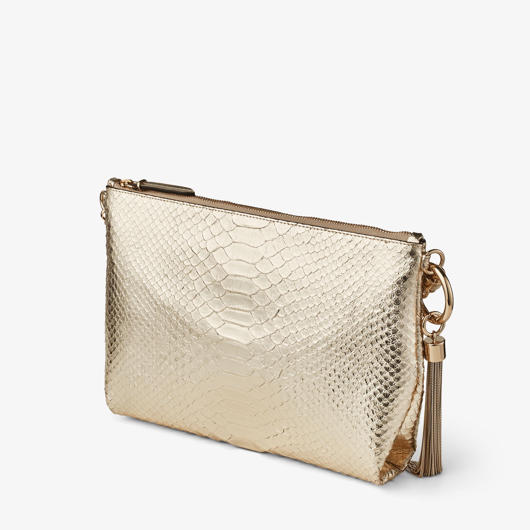 Callie
Champagne Metallic Snake Printed Leather Clutch Bag 2
