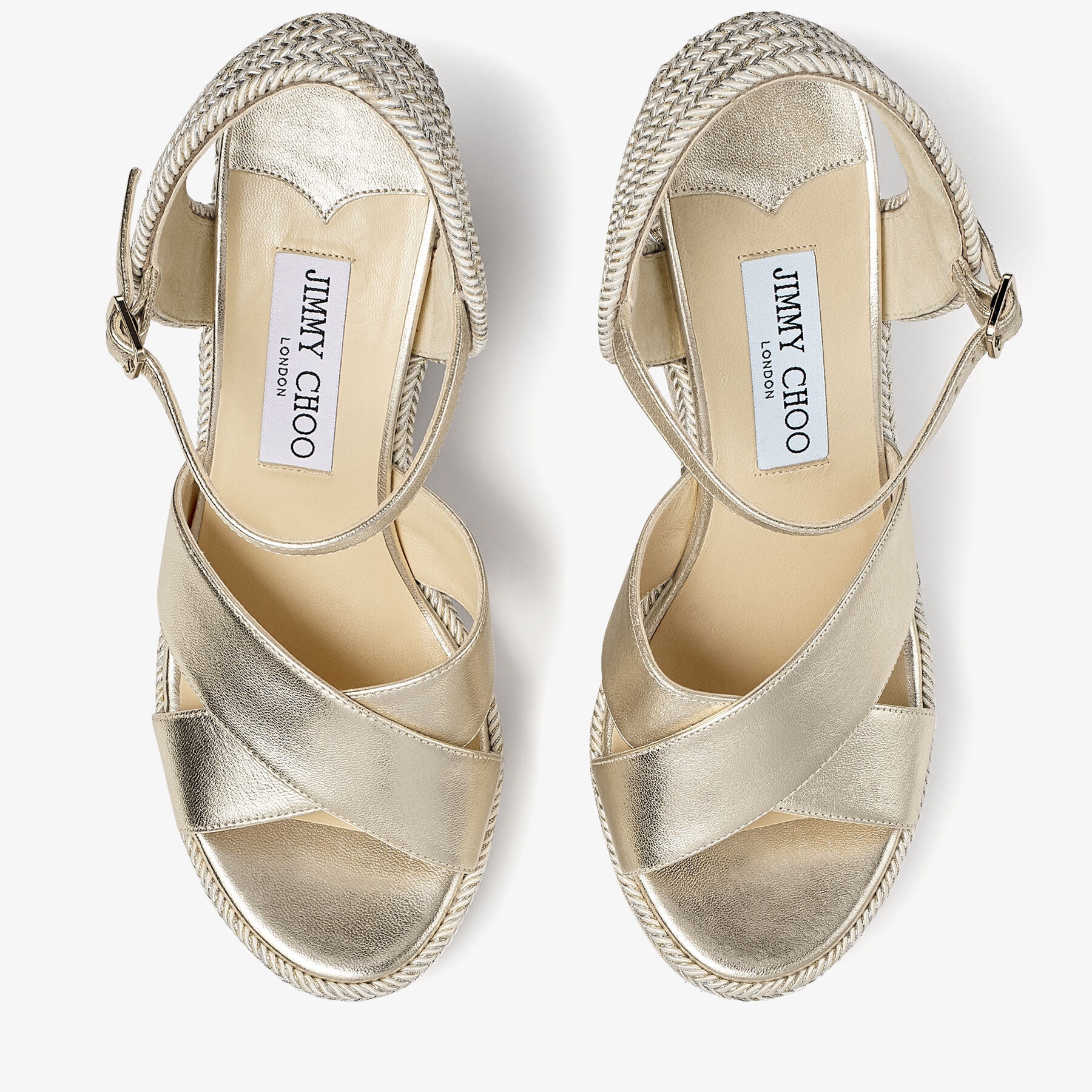 Dellena 100
Champagne Nappa Leather Wedge Sandals with Metallic Rope Thread - 3