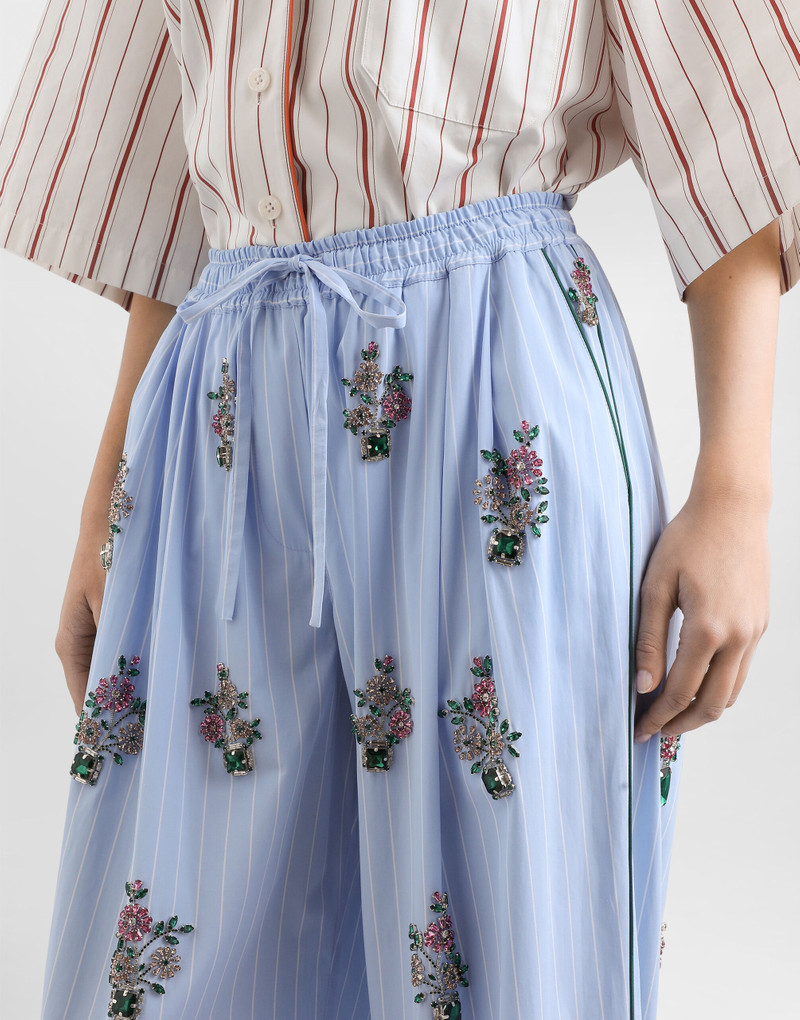 Striped poplin trousers with crystal flower embroidery 4