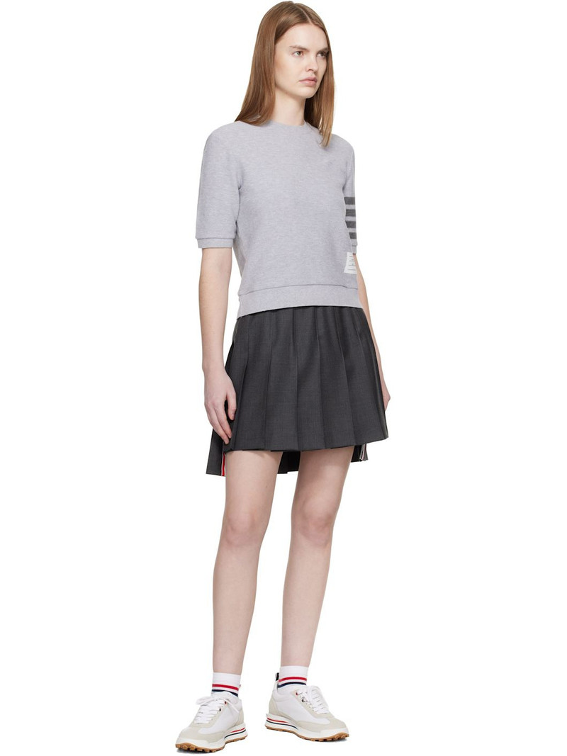 Thom Browne Gray Textured Cotton Pique 4-Bar T-shirt outlook