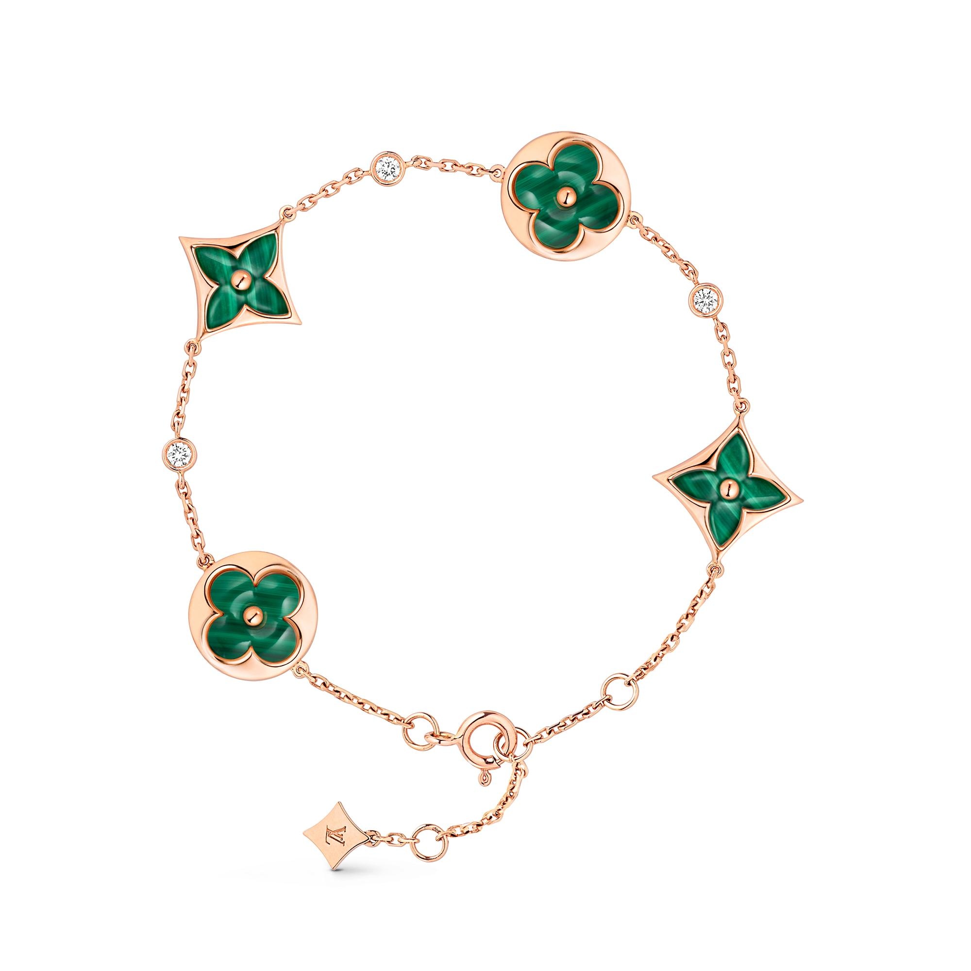 Color Blossom Bb Multi-Motif Bracelet, Pink Gold, Malachite And Diamonds - 1