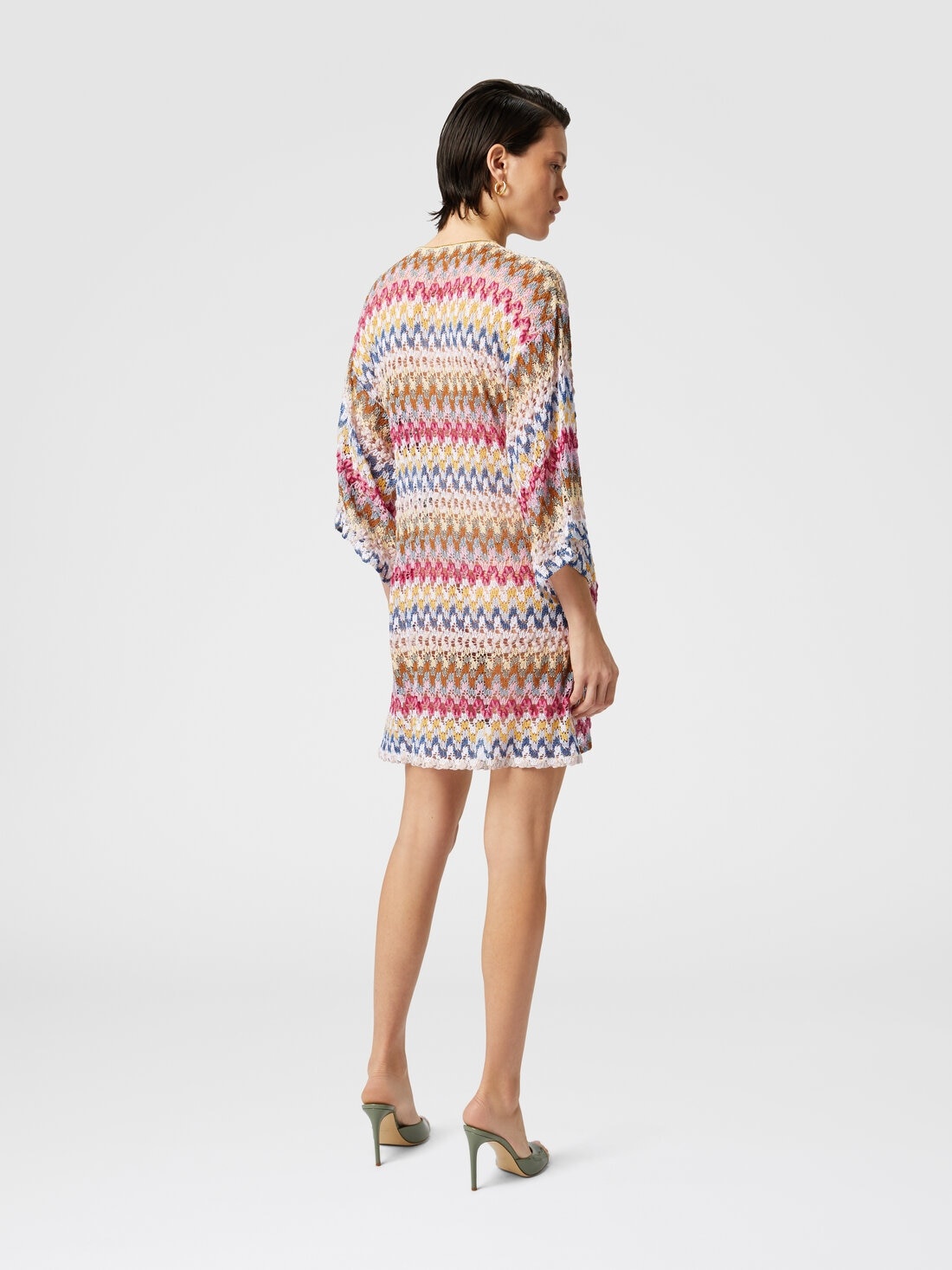 Short cover-up caftan in lamé viscose lace - 3