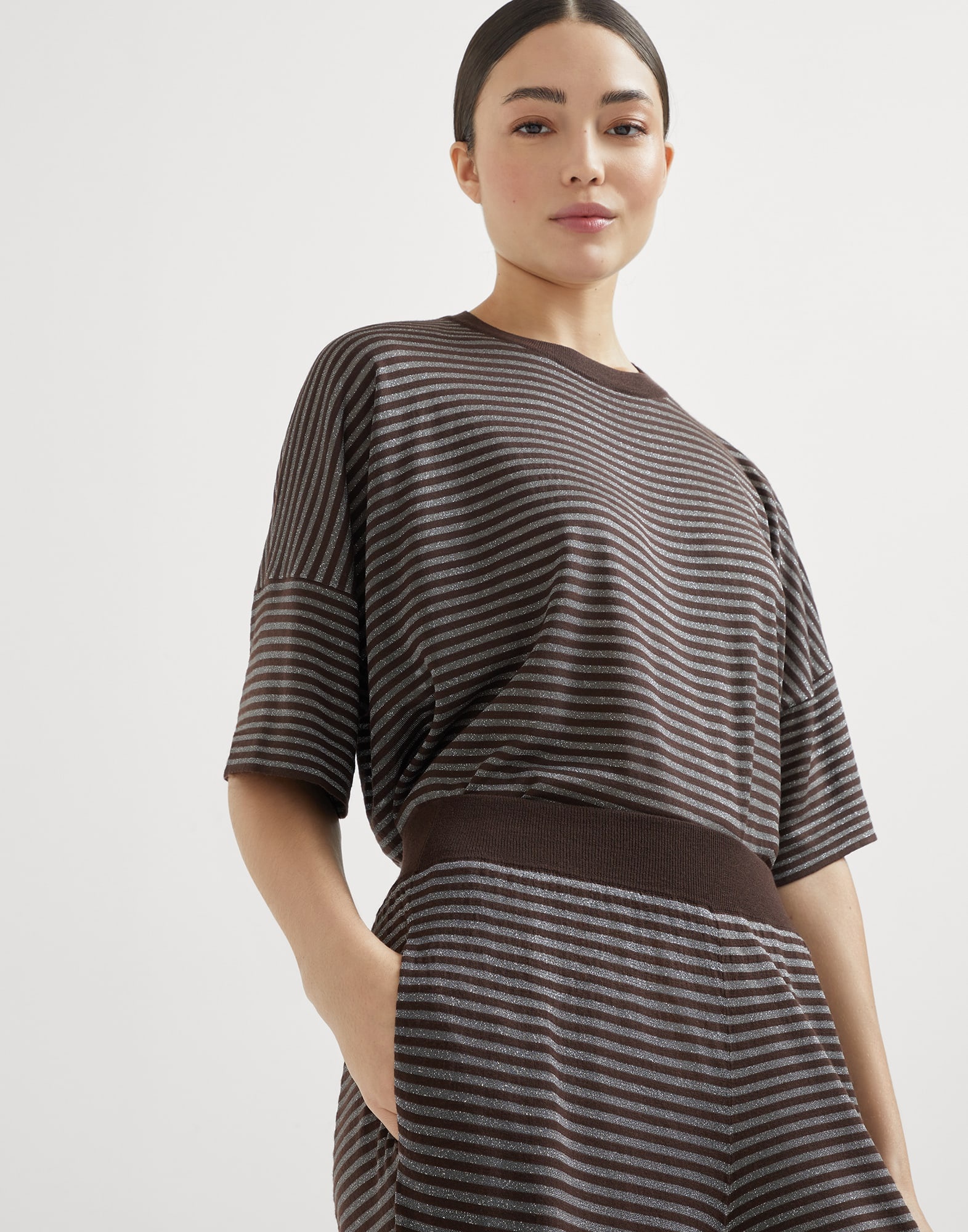 Sparkling stripes lightweight knit trousers in virgin wool and cashmere - 3