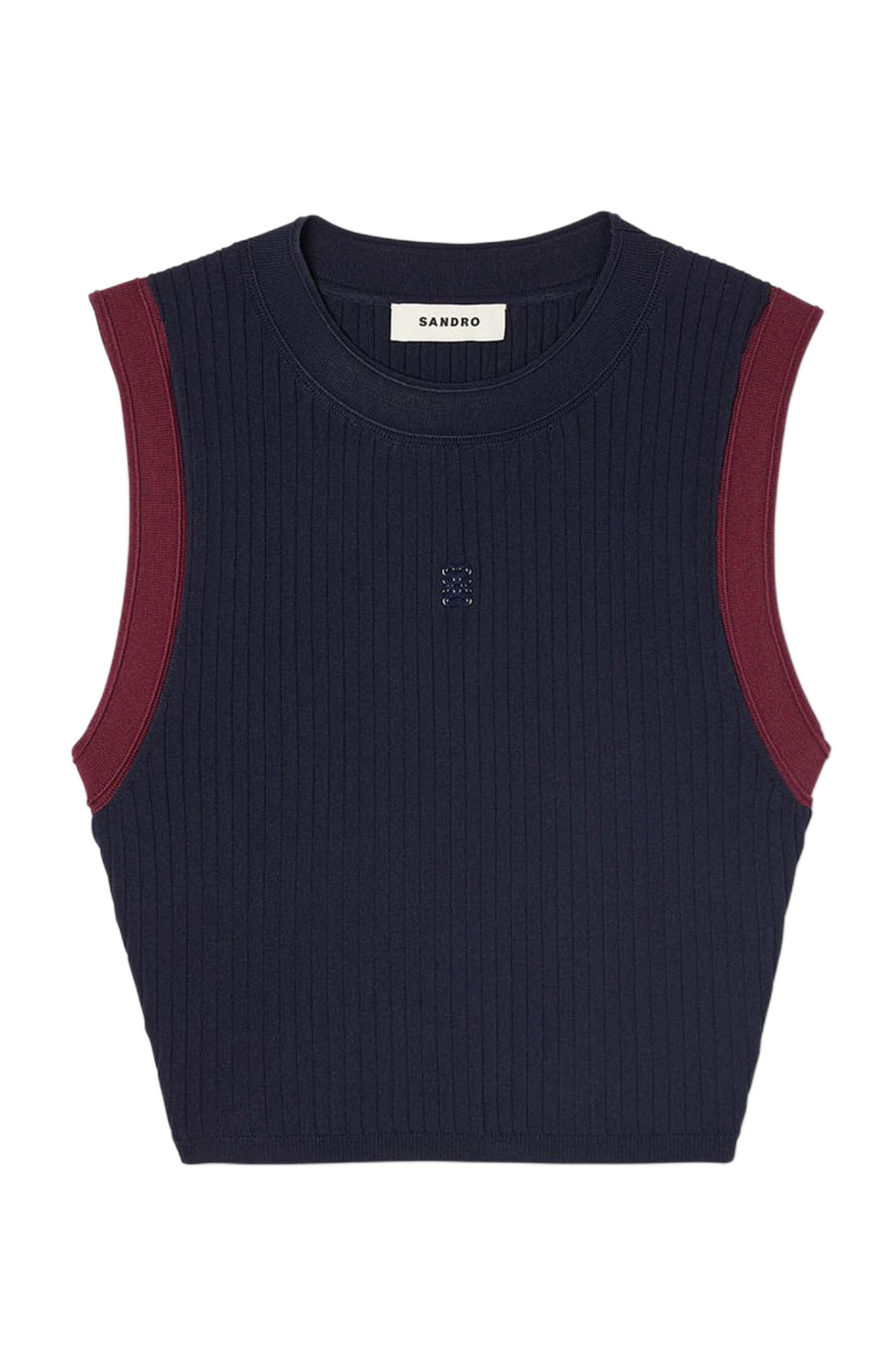 SANDRO Two-tone knit top in Navy Blue at Nordstrom - 6