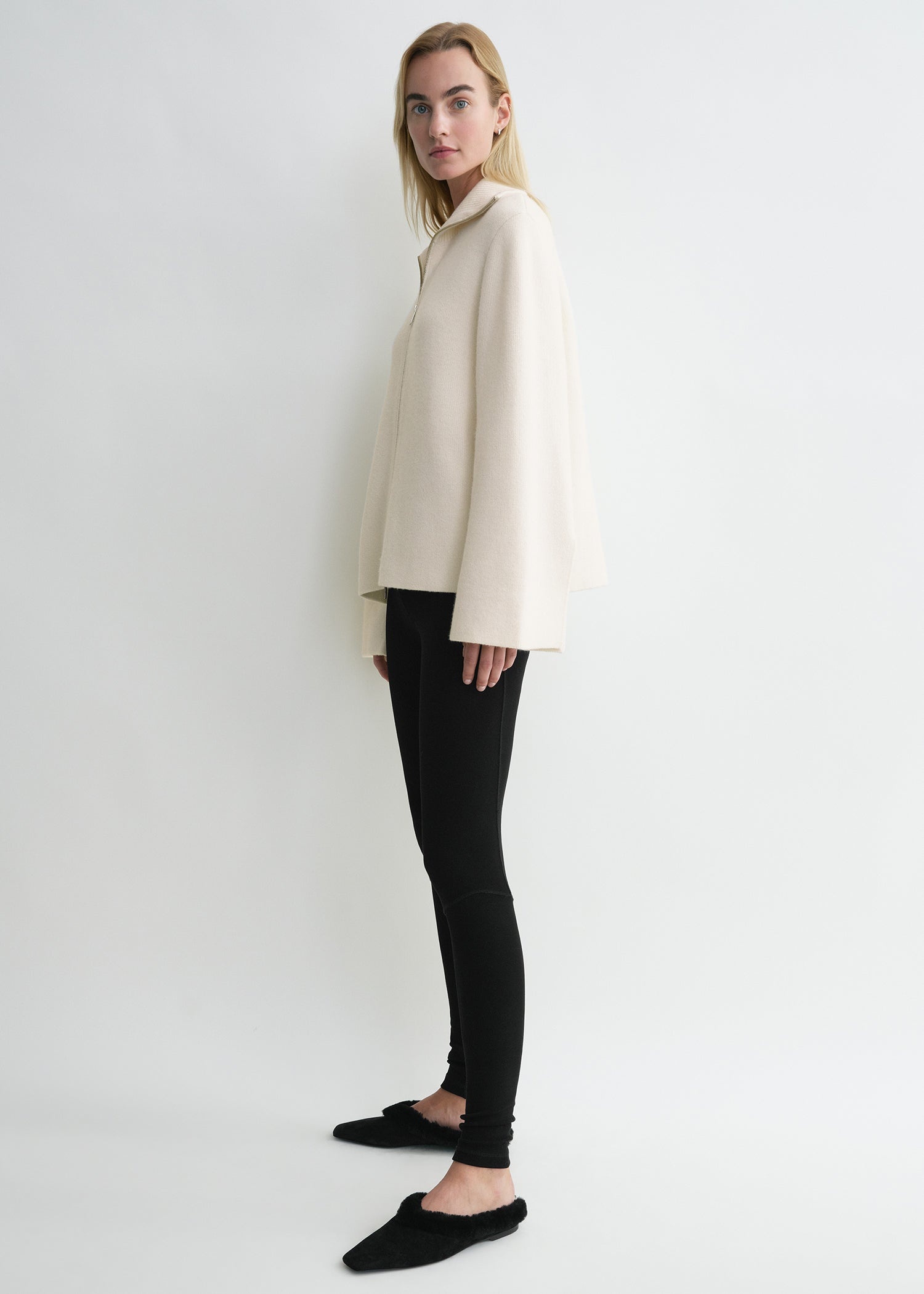 Double-knit zip sweater off-white - 3