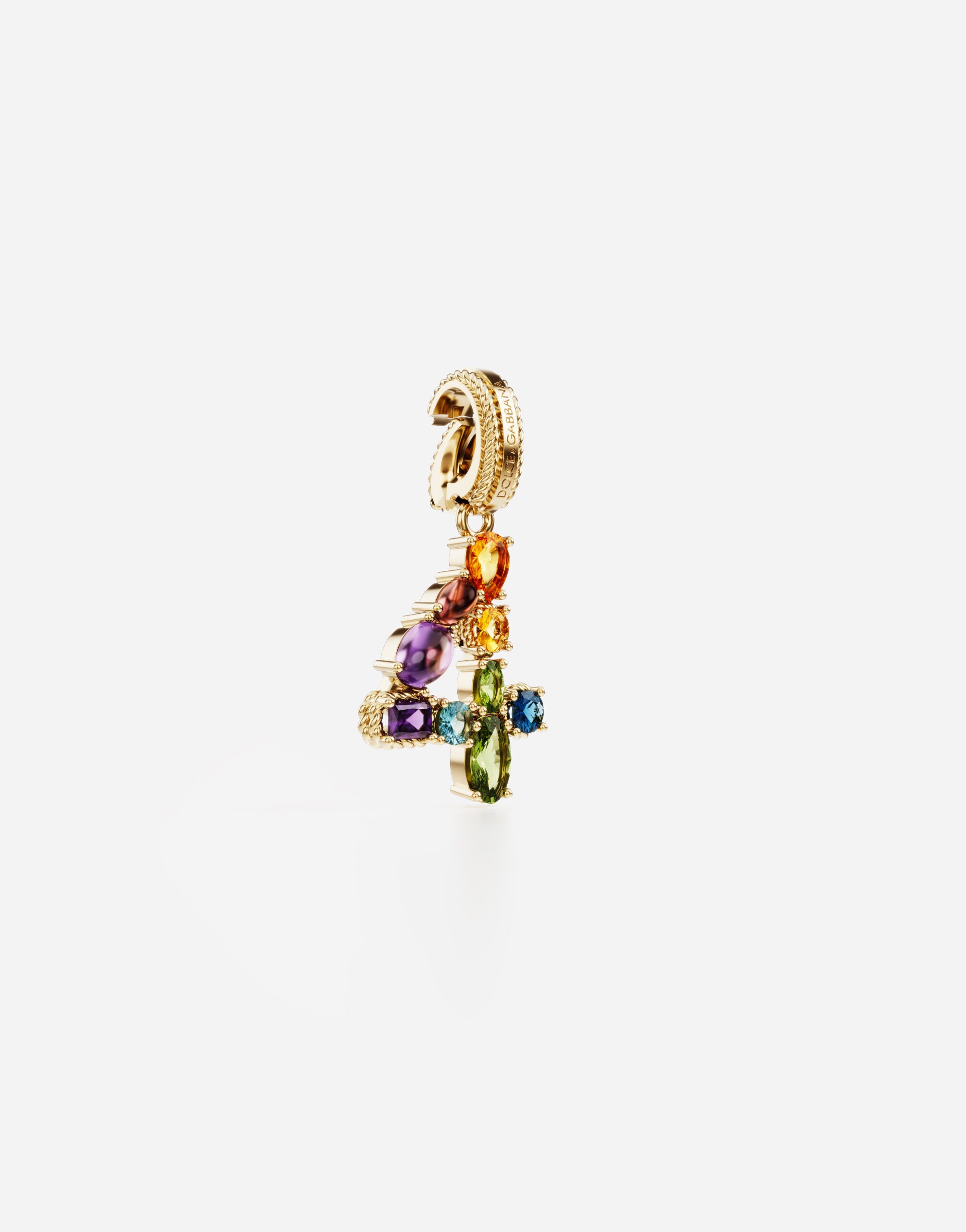 18 kt yellow gold rainbow pendant  with multicolor finegemstones representing number 4 - 2