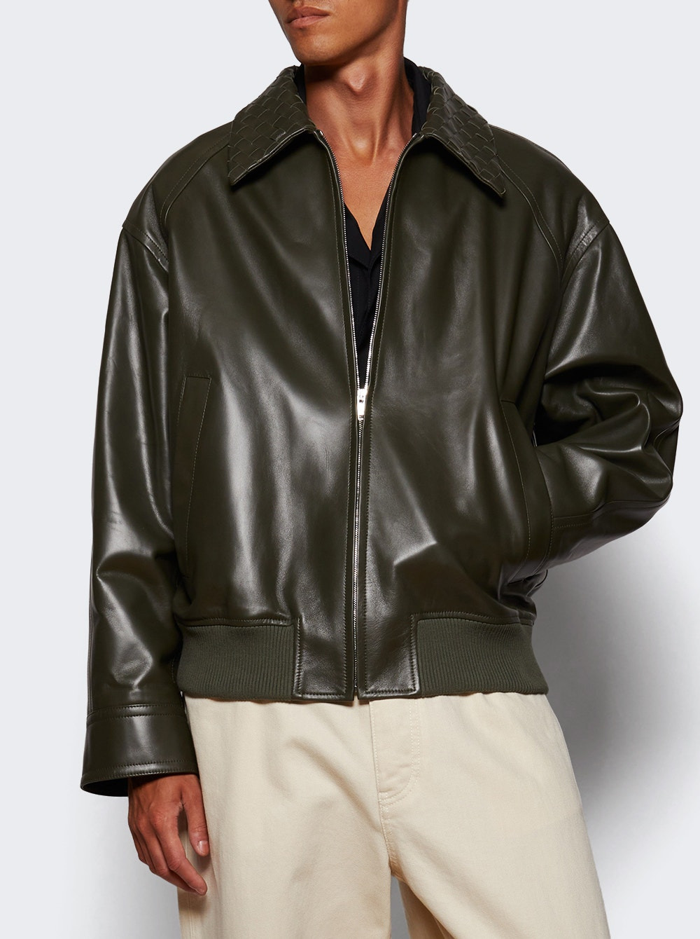 Intrecciato Leather Jacket Dark Forest - 2