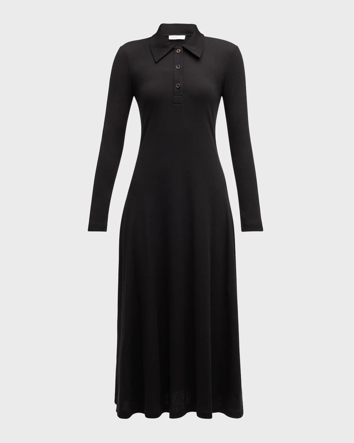Long-Sleeved A-Line Midi Polo Dress - 1