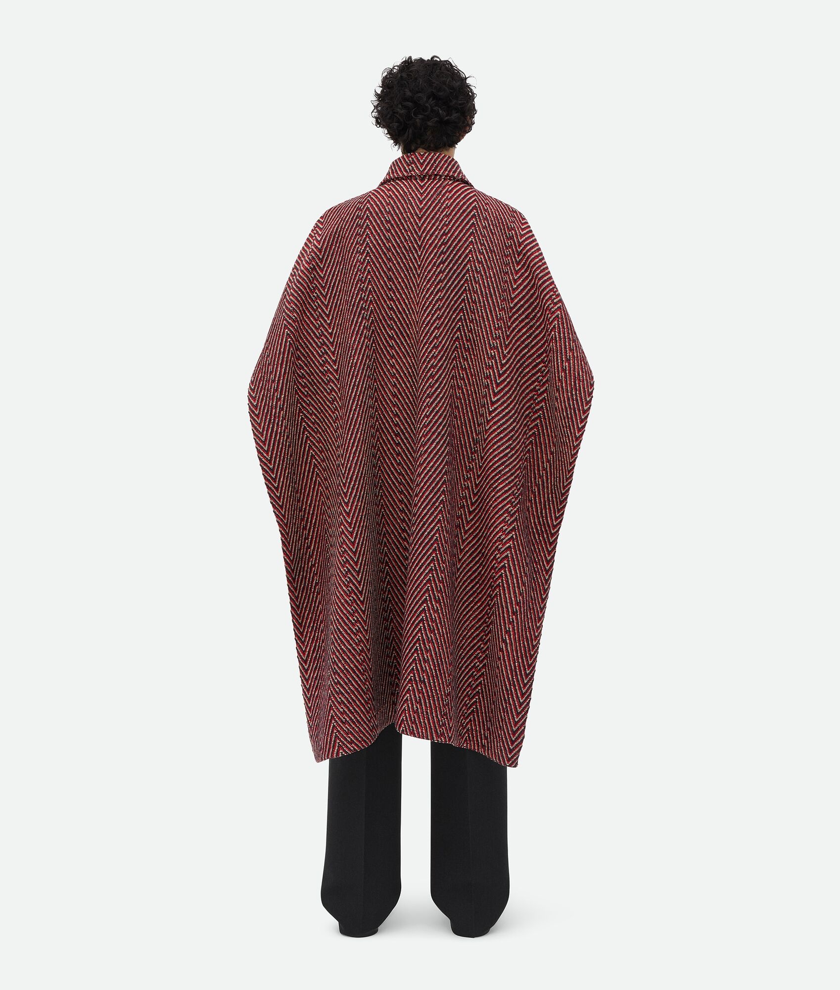 Irregular Wool Chevron Cape Coat - 3