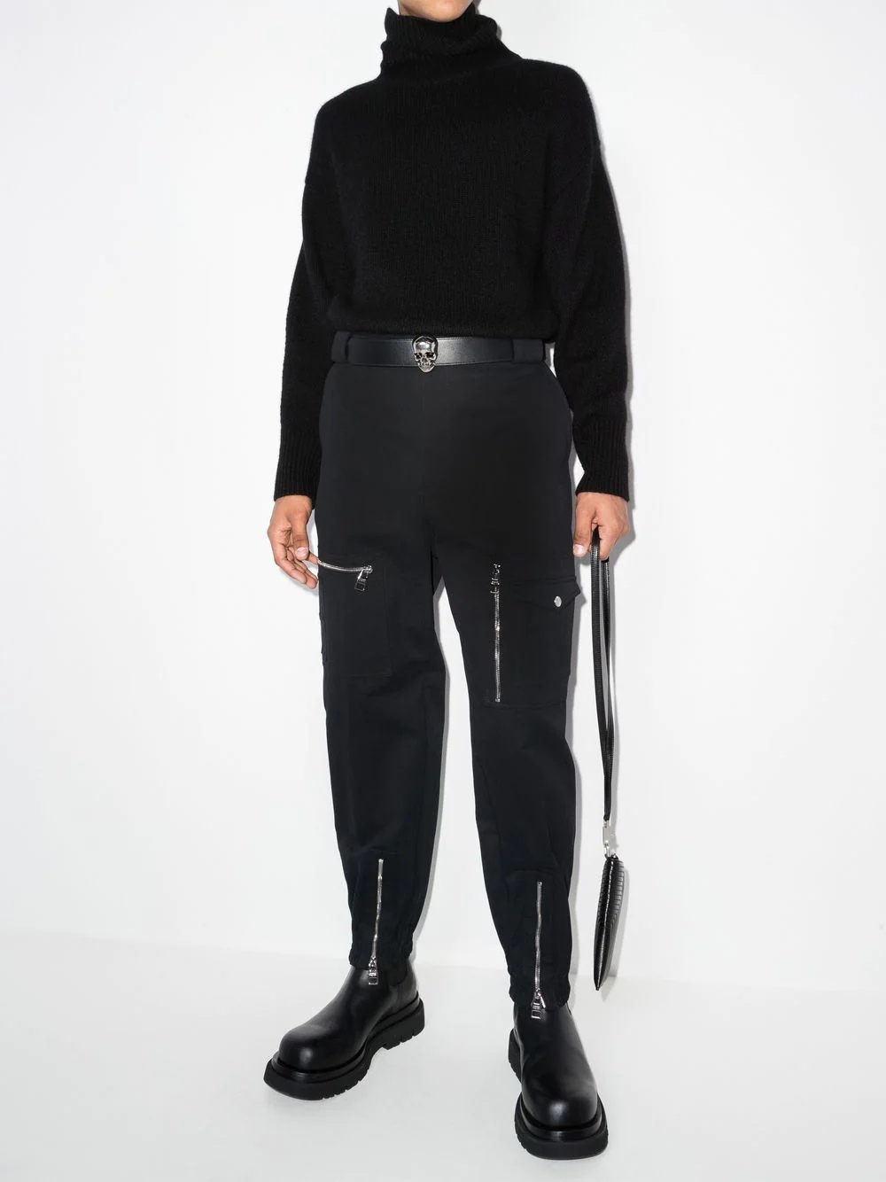 zip-detailing tapered trousers - 2