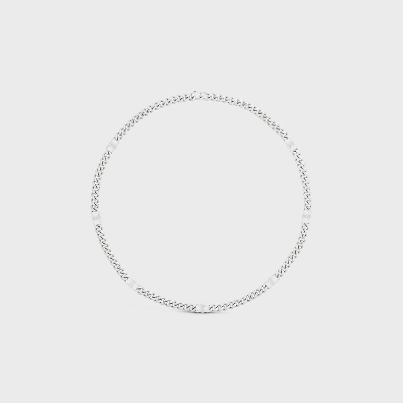 Triomphe Small Gourmette Necklace in Brass with Rhodium Finish 1