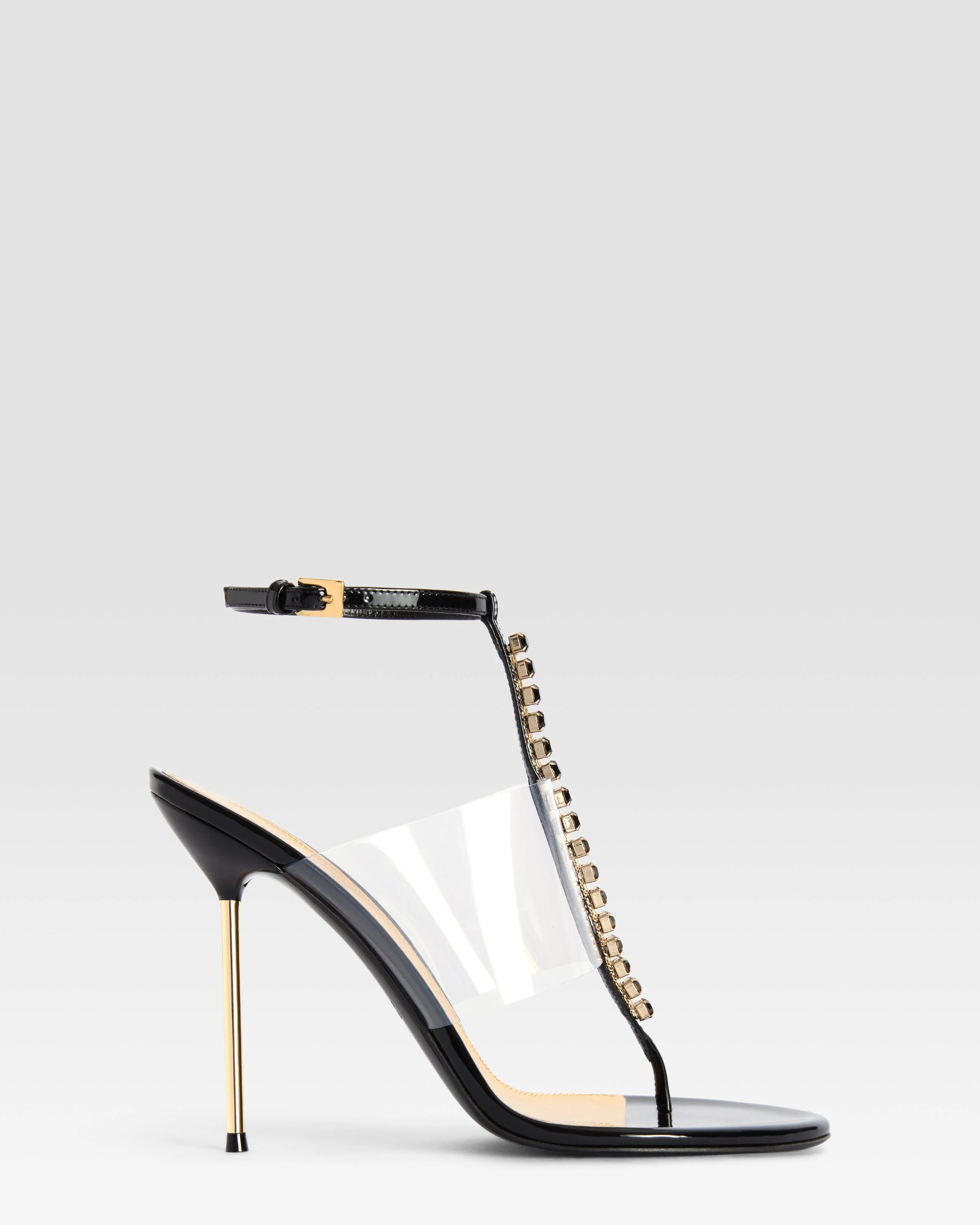 PARIS TEXAS Patent leather and PVC T-strap sandal with embroidered ...
