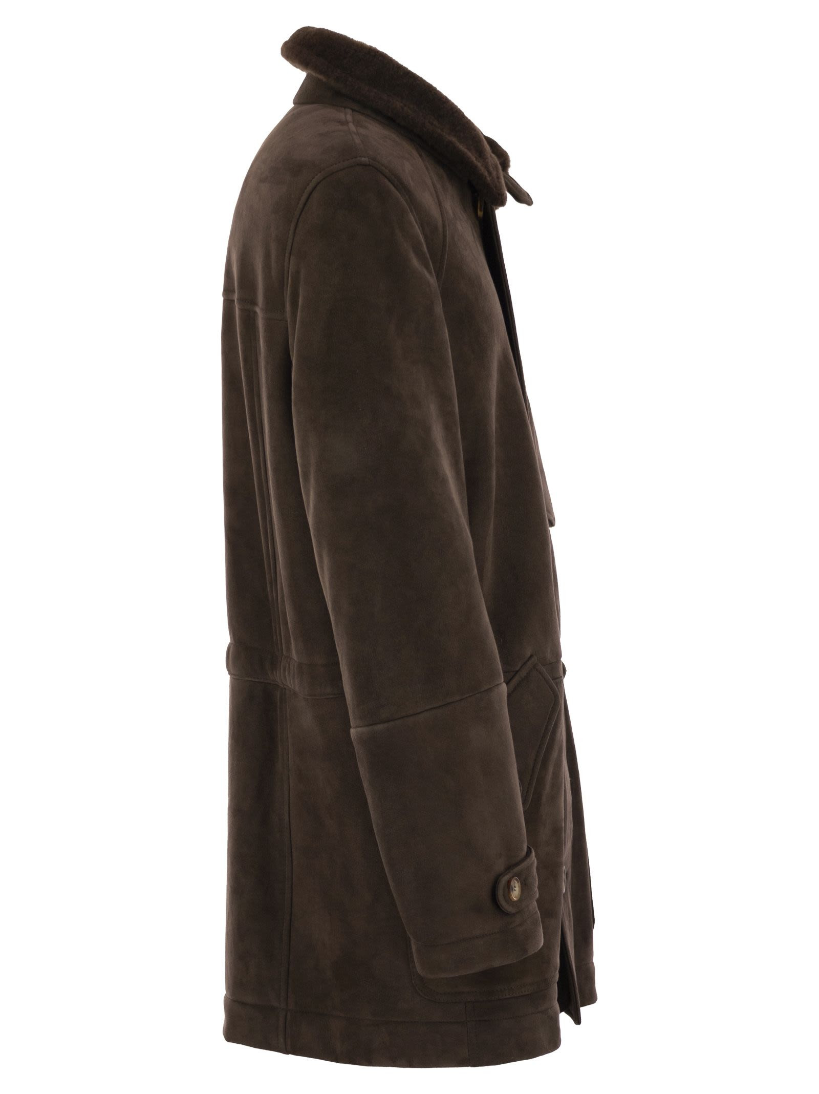 Brunello Cucinelli Men Tone-On-Tone Suede Shearling Coat - 3