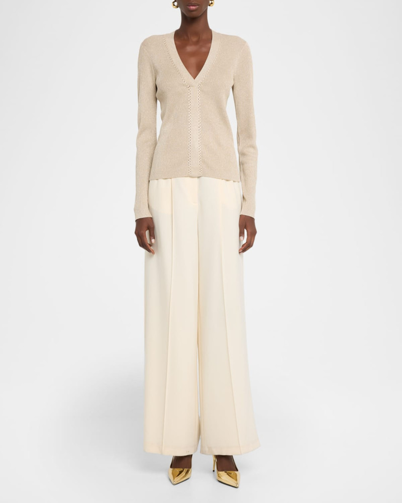 REISS Lula Metallic Craft-Stitch Rib-Knit Top outlook