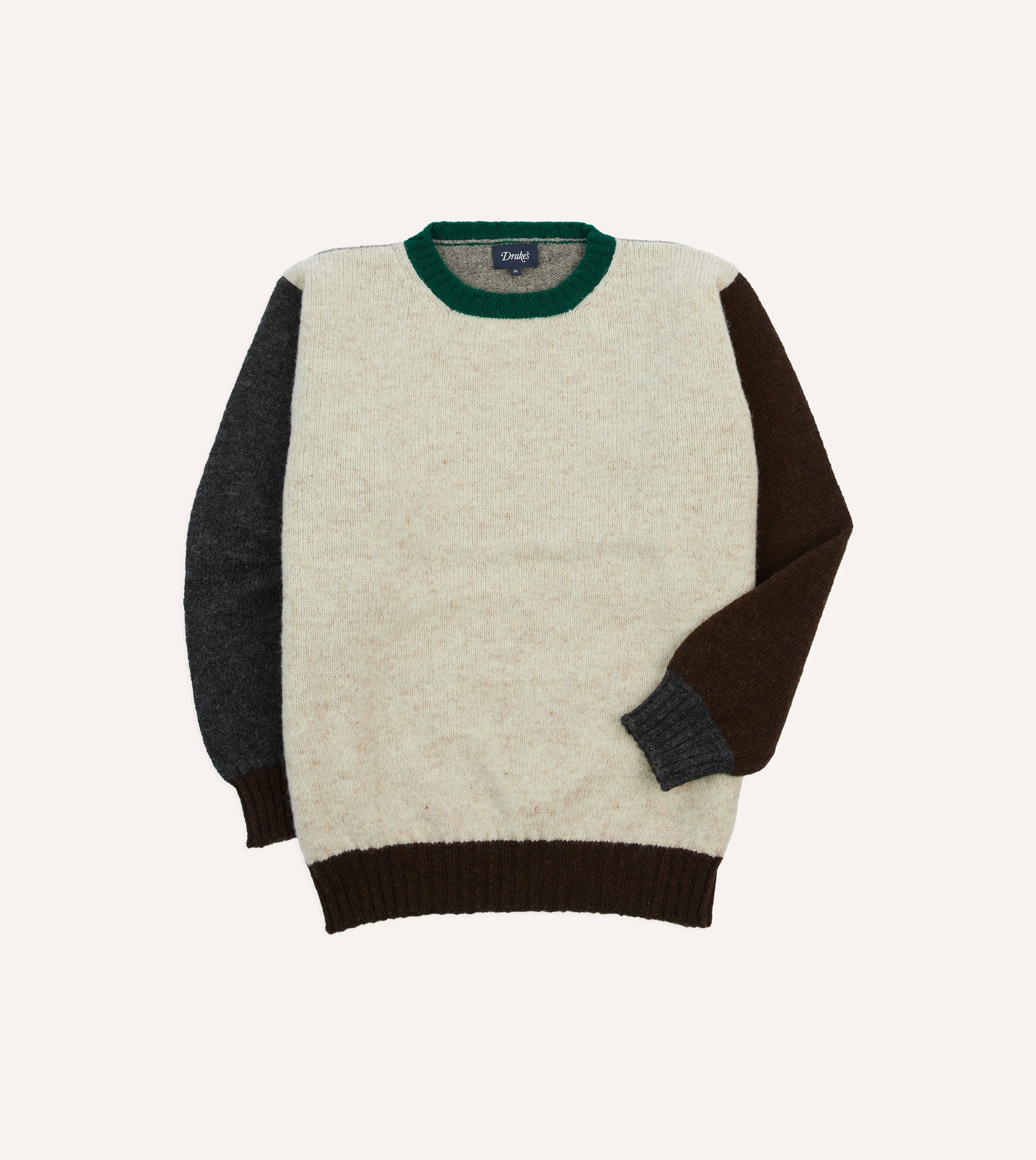 Ecru Multi Colourblock Brushed Shetland Crew Neck Jumper - 1