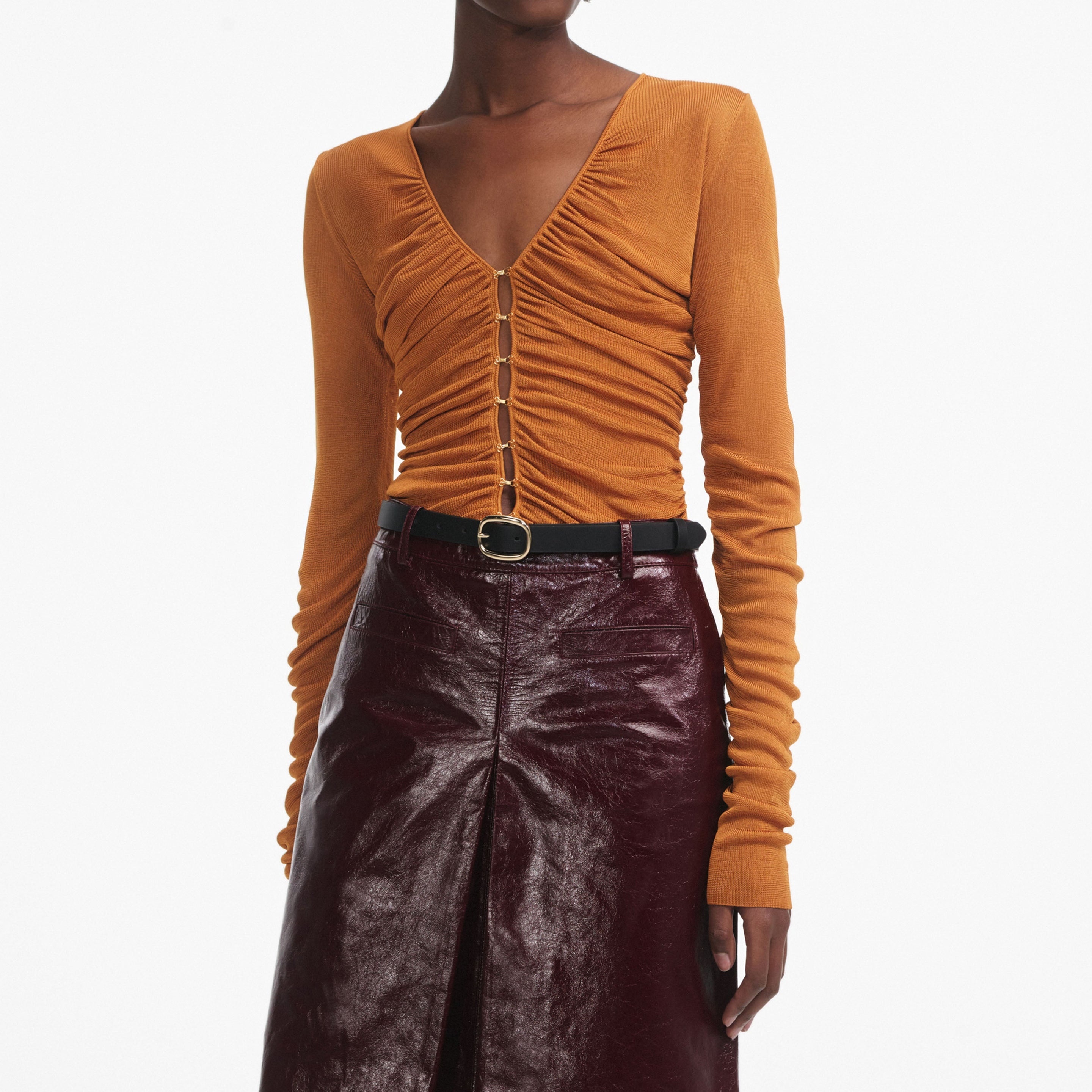 Burnt Orange V Neck Viscose Knit Top - 4