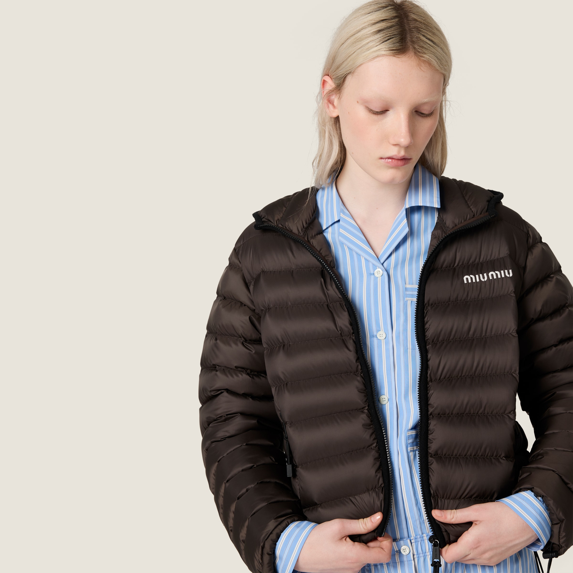 Light pongé down hoodie jacket - 5