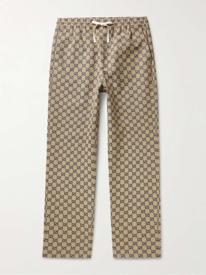 Straight-Leg Logo-Jacquard Cotton-Blend Drawstring Trousers 1
