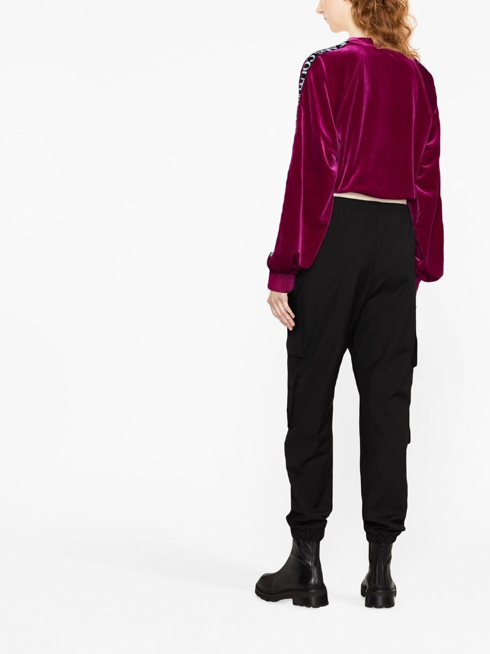 logo-trim velour sweatshirt - 3