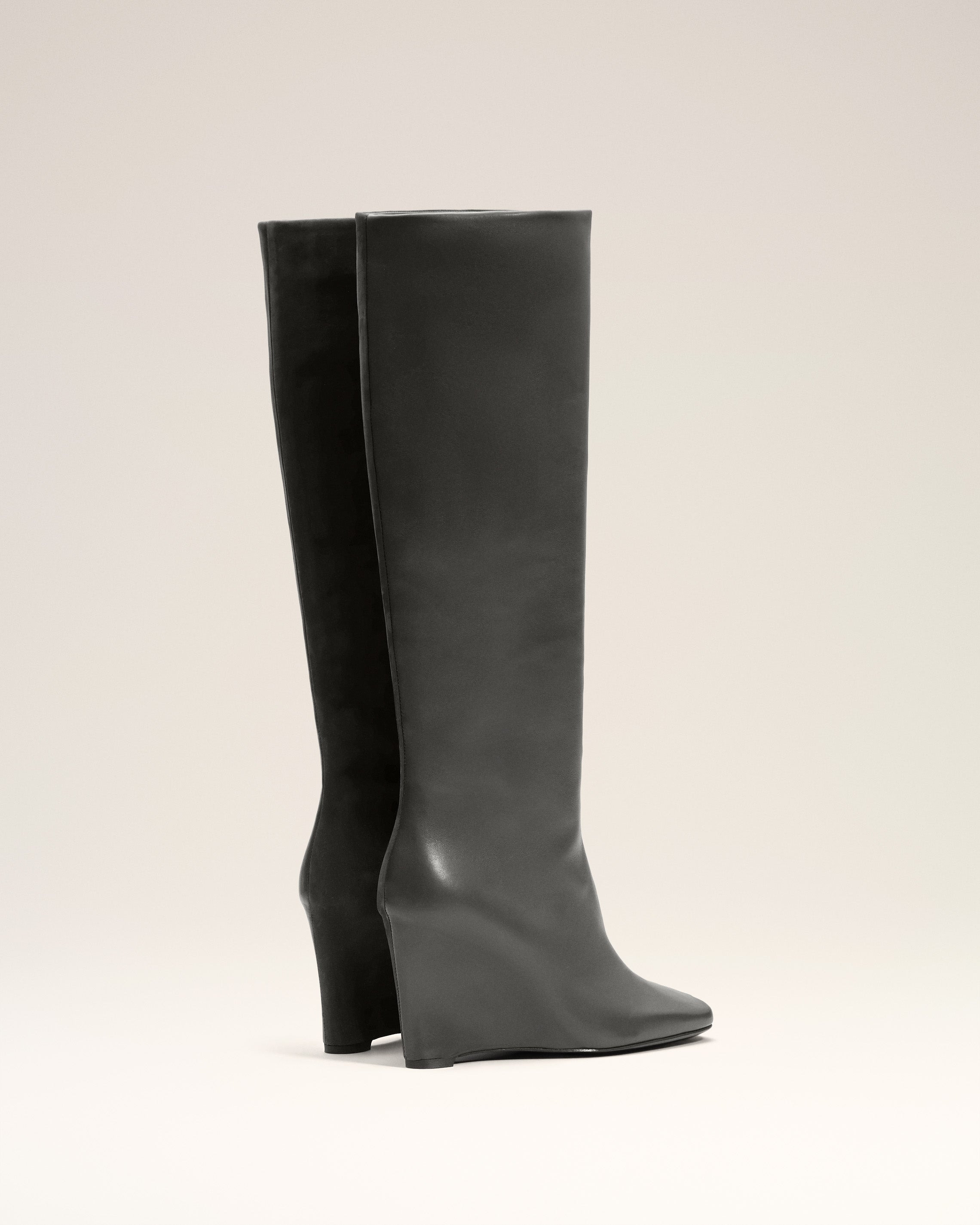 BLACK LEATHER BICOLOR KNEE HIGH BOOTS - 4