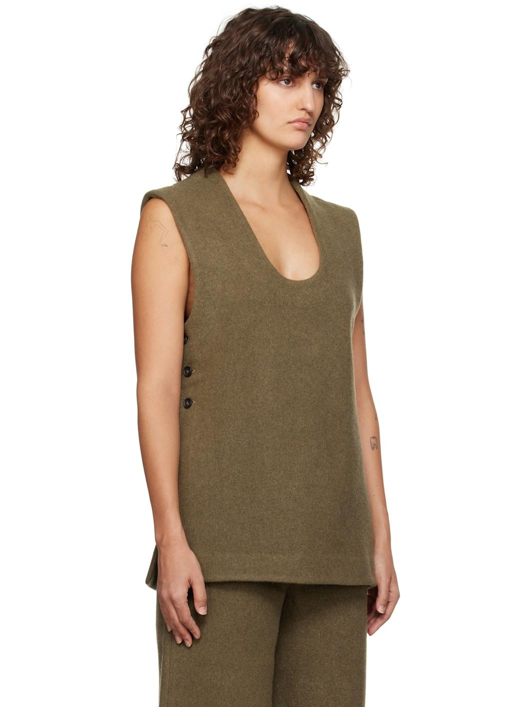 Khaki Side Split Wool Top - 2