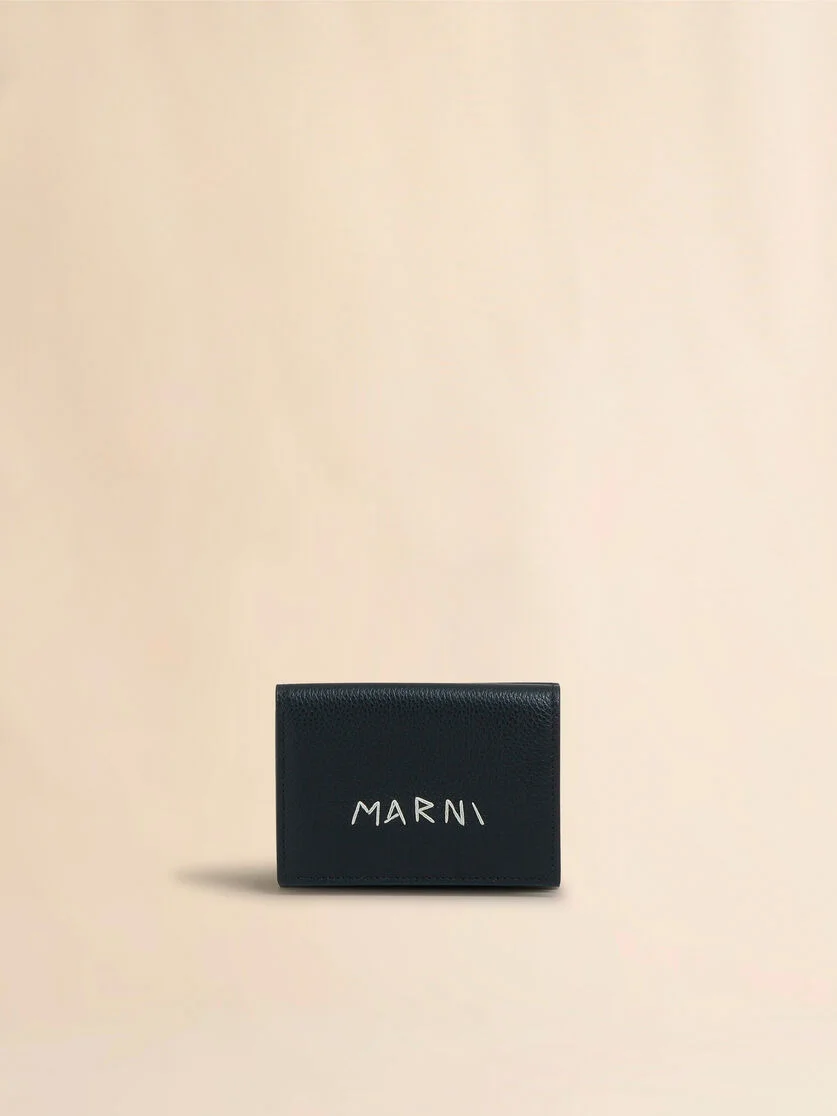 BLACK LEATHER TRIFOLD WALLET WITH MARNI MENDING EMBROIDERY - 1