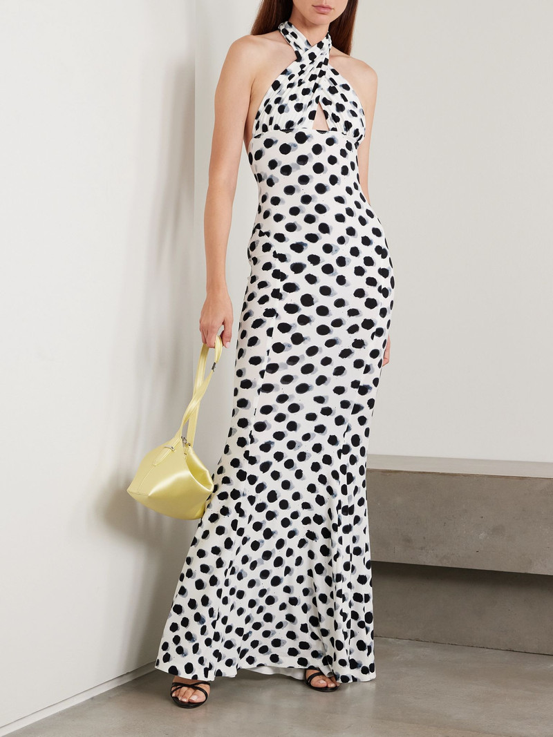 NORMA KAMALI Cutout polka-dot stretch-jersey halterneck gown White outlook