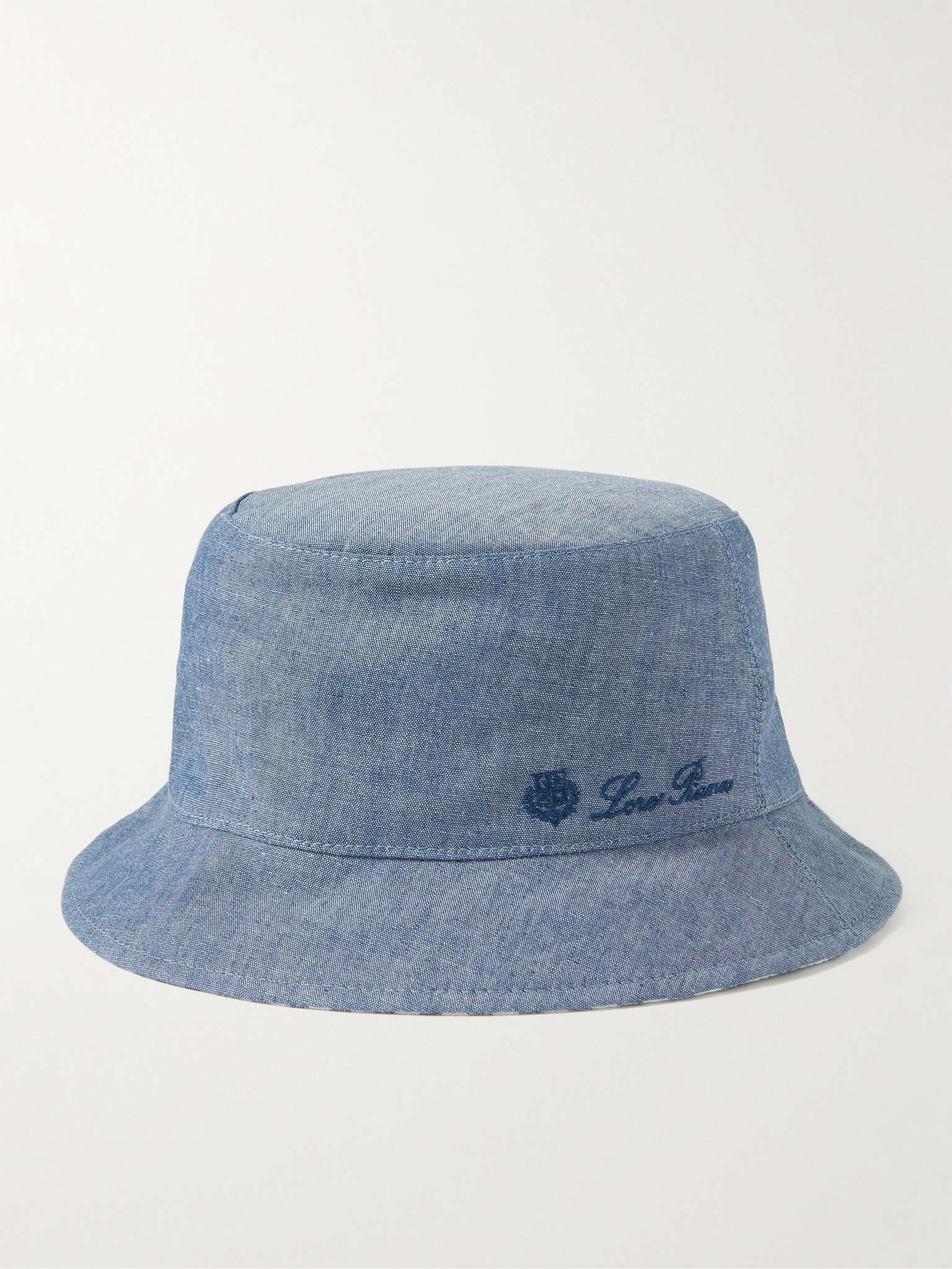 Reversible Logo-Embroidered Cotton-Chambray and Linen Bucket Hat - 1