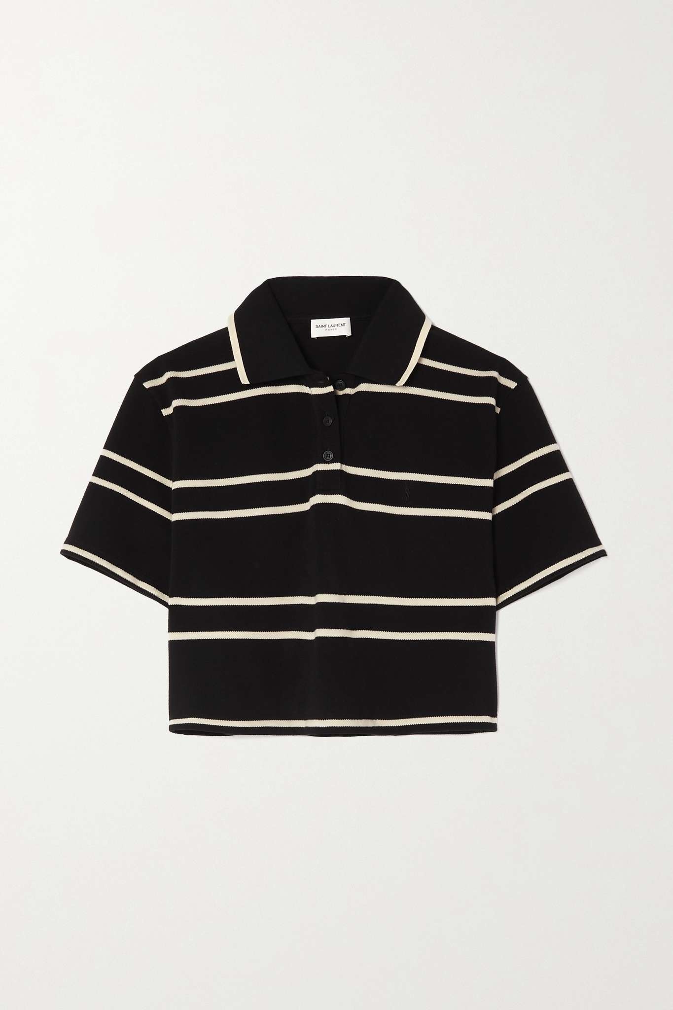 Striped cropped cotton-piqué polo shirt - 1