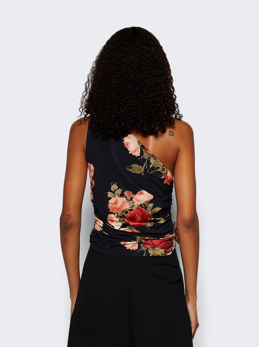 One Shoulder Shirt Rose Print - 5