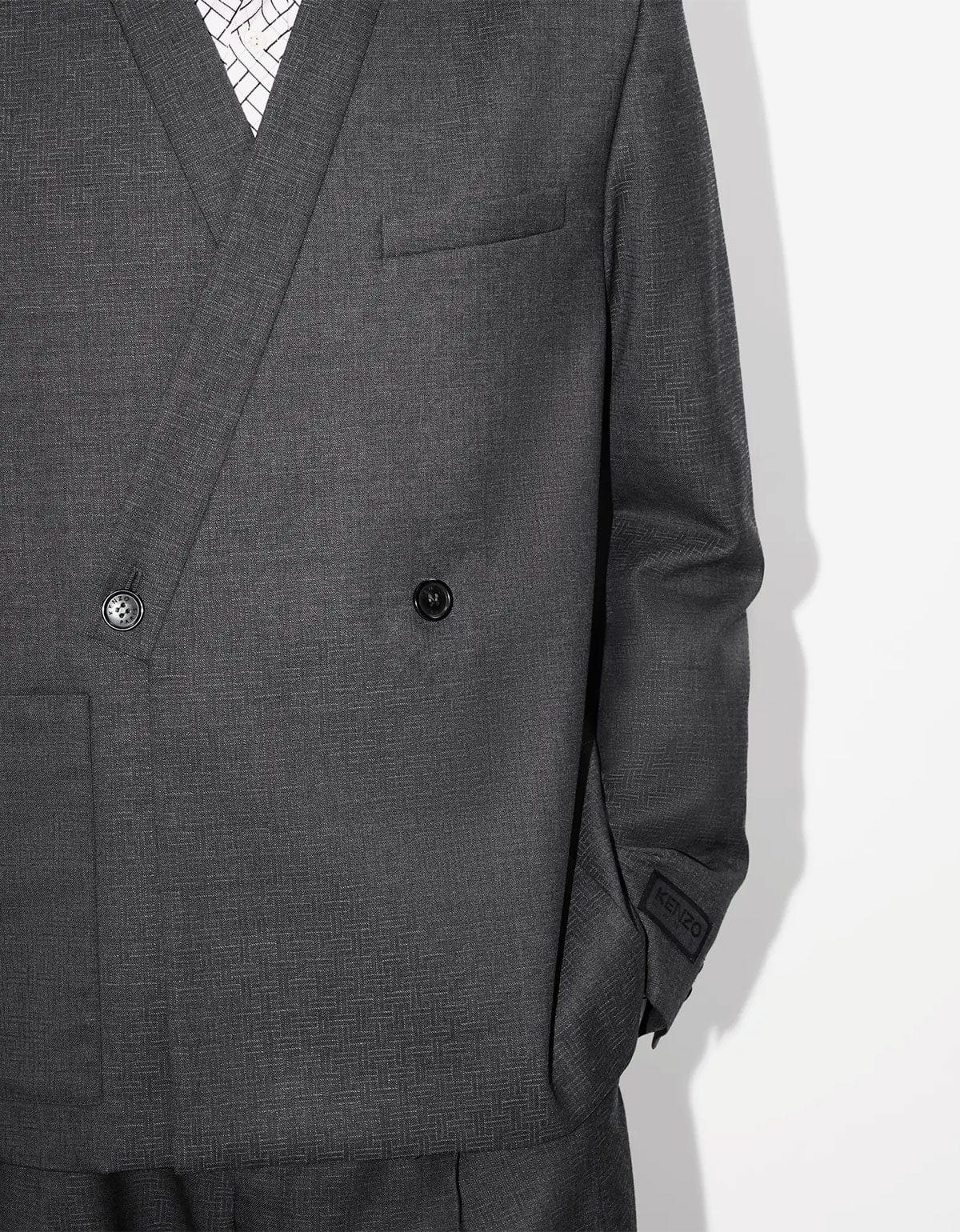 KENZO Weave Taupe Wool Jacquard Kimono Jacket - 6