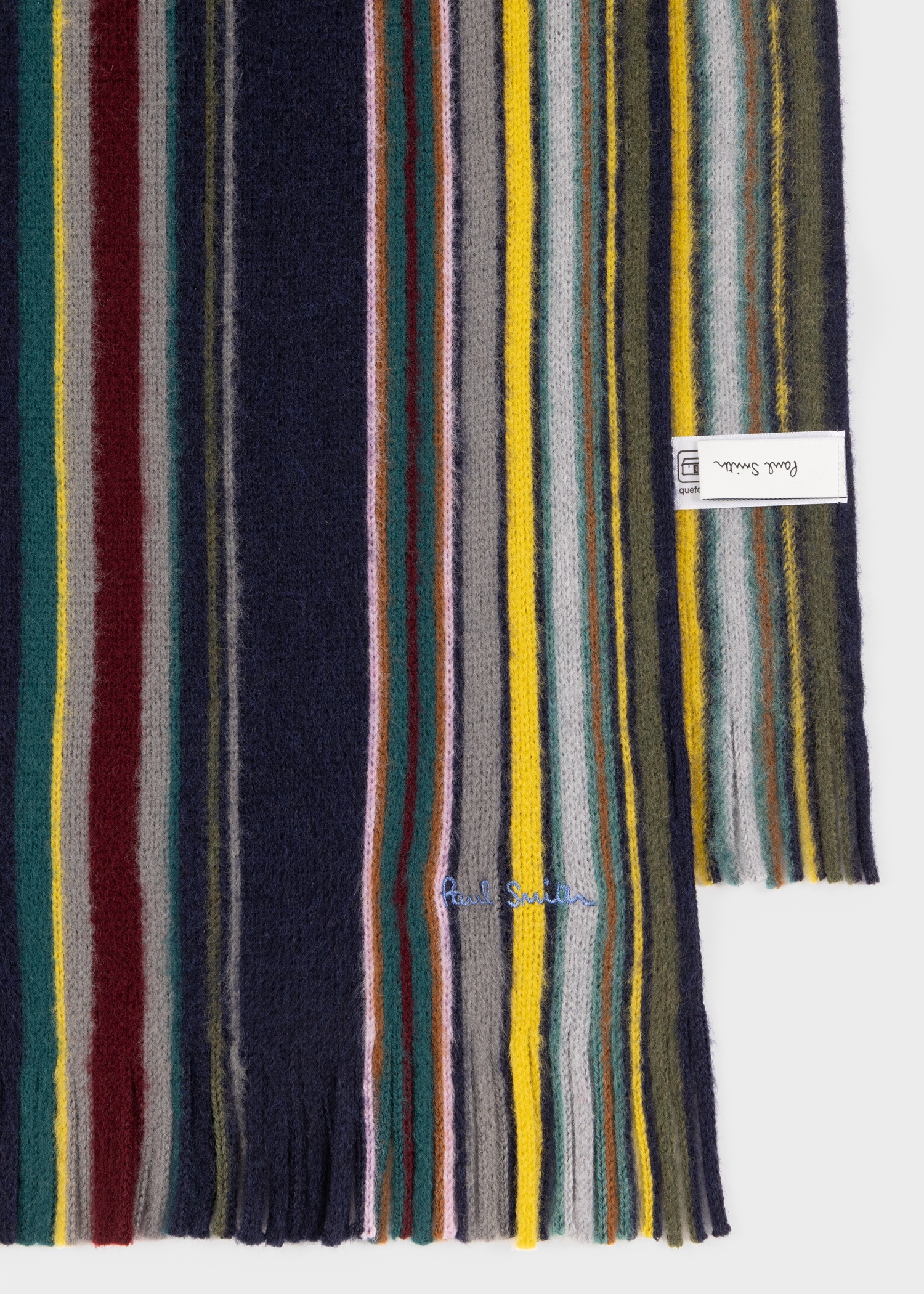 Navy Merino Wool Multistripe Scarf - 2