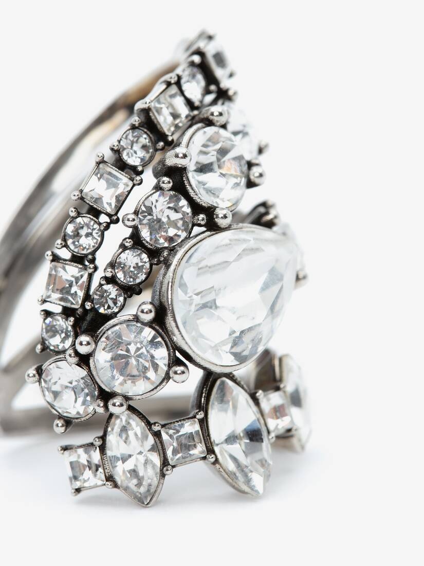 Short Jewelled Stacked Ring in Antique Silver - 4