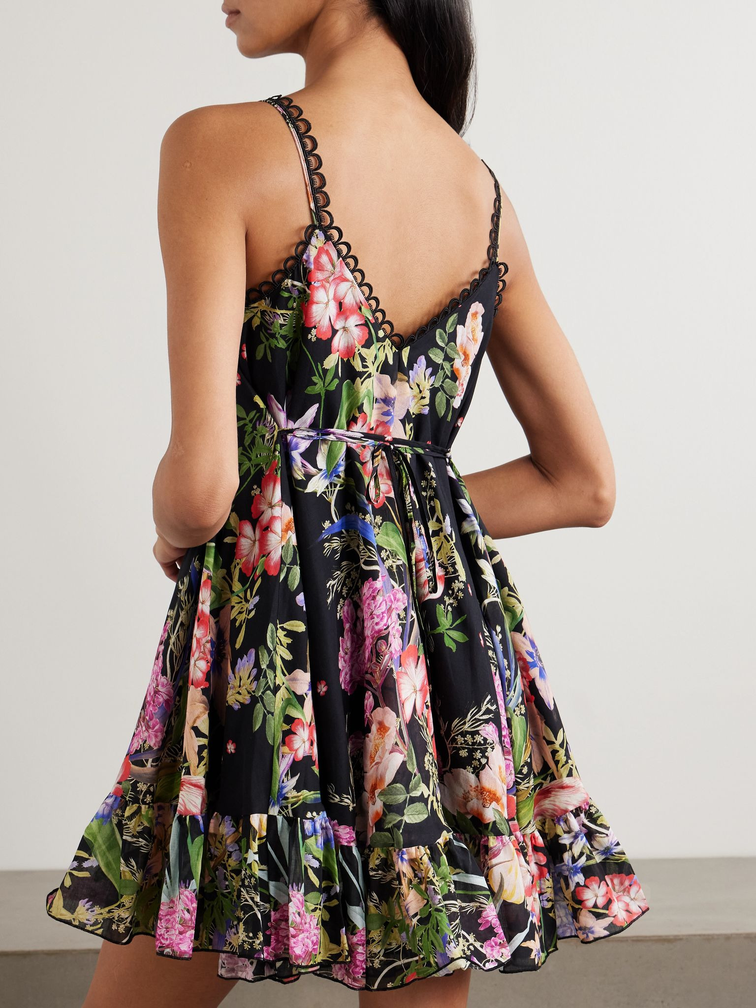 Lily ruffled floral-print cotton-blend voile mini dress Black - 3