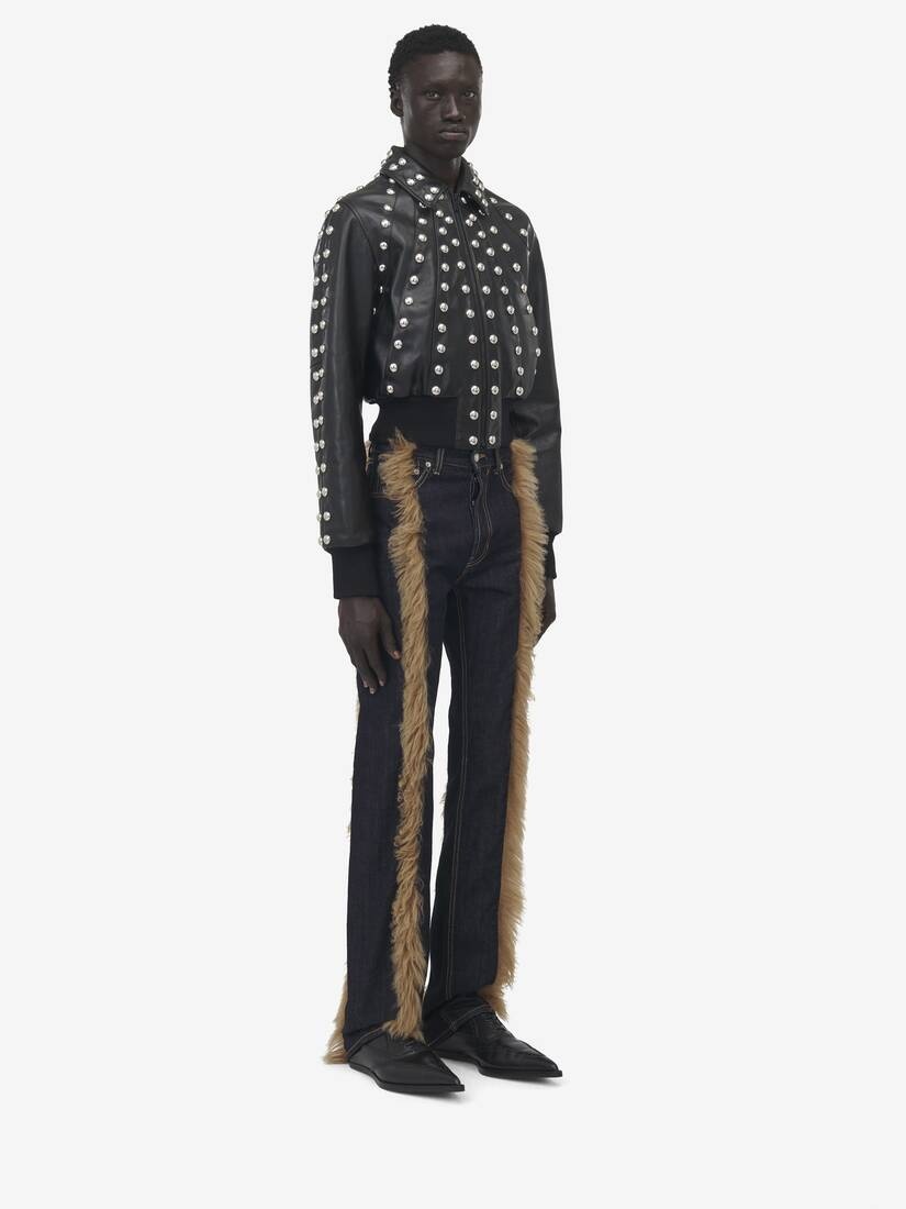Studded Leather Bomber Jacket - 4