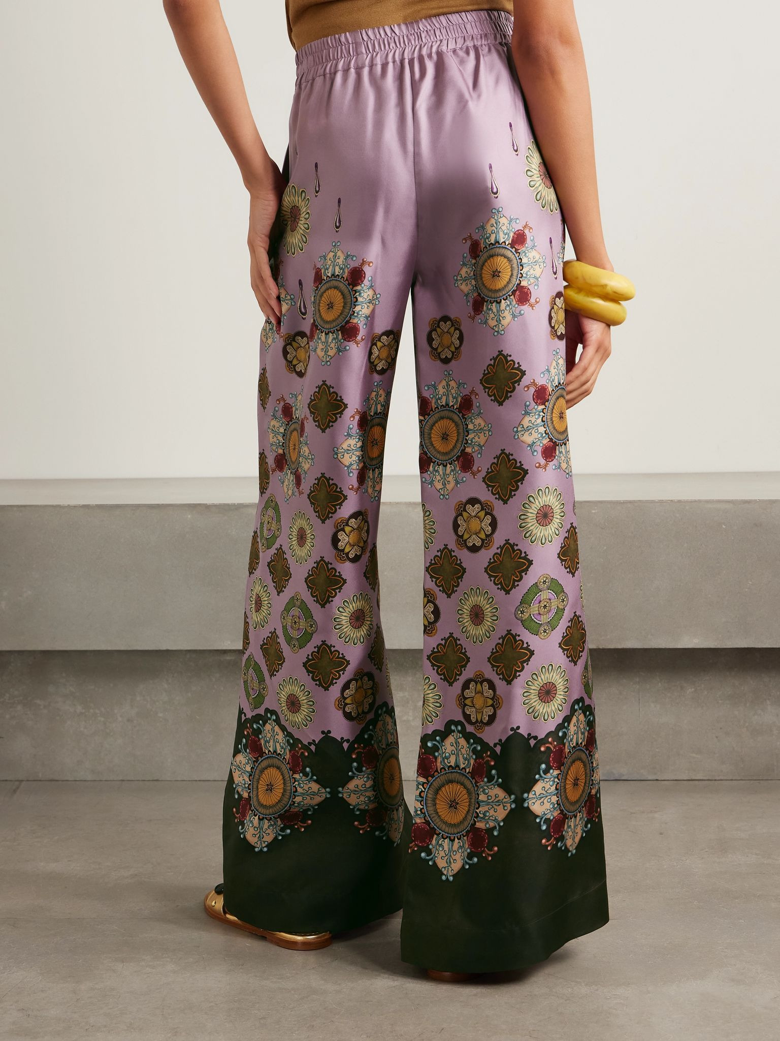 Icon Palazzo printed silk-twill wide-leg pants Purple - 4