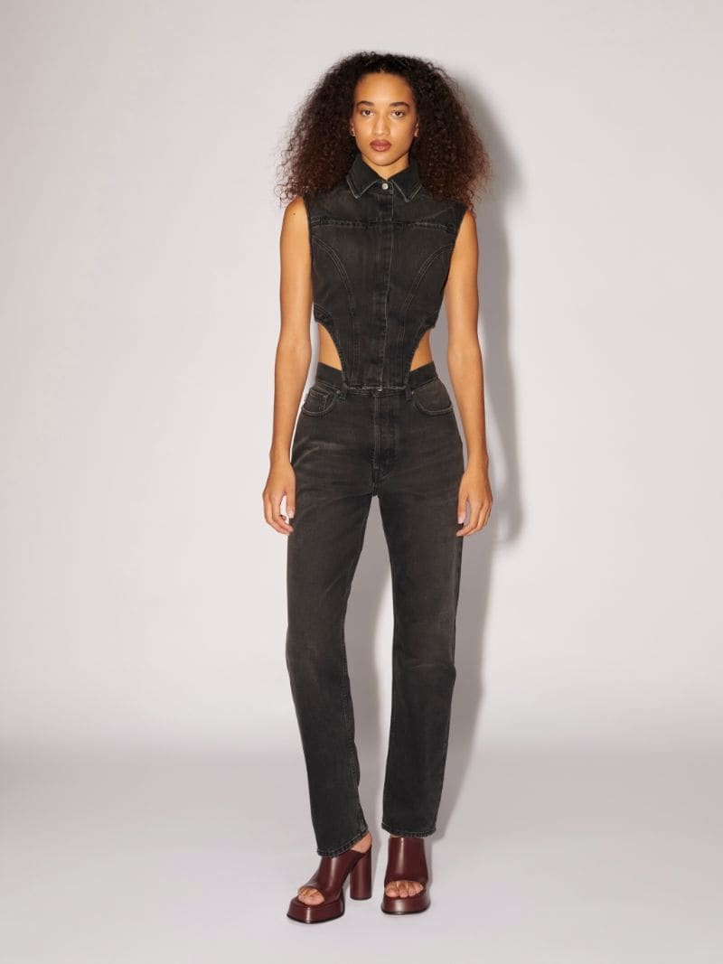 curved-hem denim top - 2