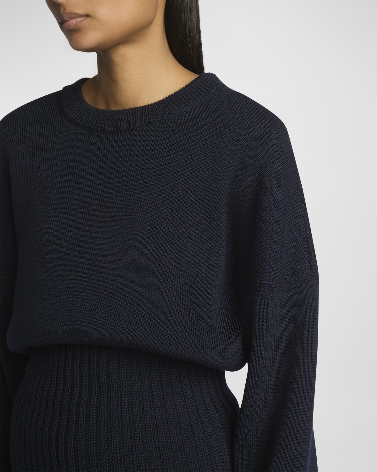 Cable Knit Hem Crewneck Sweater - 5