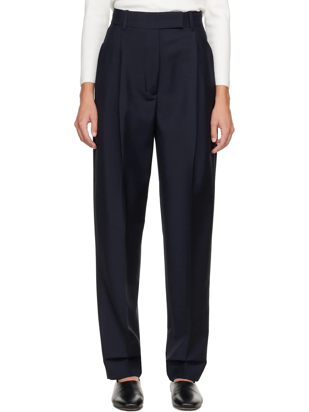 Navy Daria Single Pleat Tapered Trousers - 1
