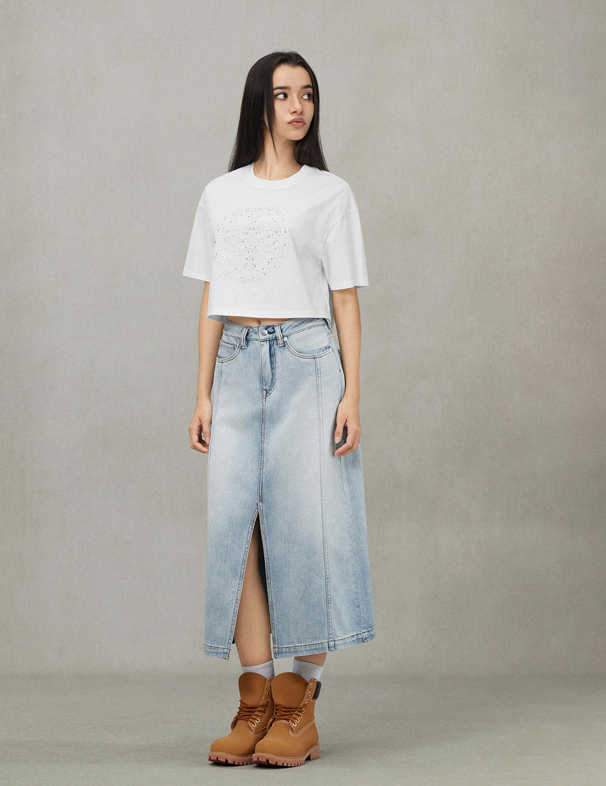 Kamon Rhinestone Cropped T-Shirt - 3