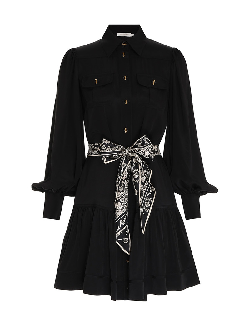 zimmermann shirt mini dress black Zimmermann Roll Collar Belted Mini Dress Black Twill Size 0 – Celebrity  Owned main image 1