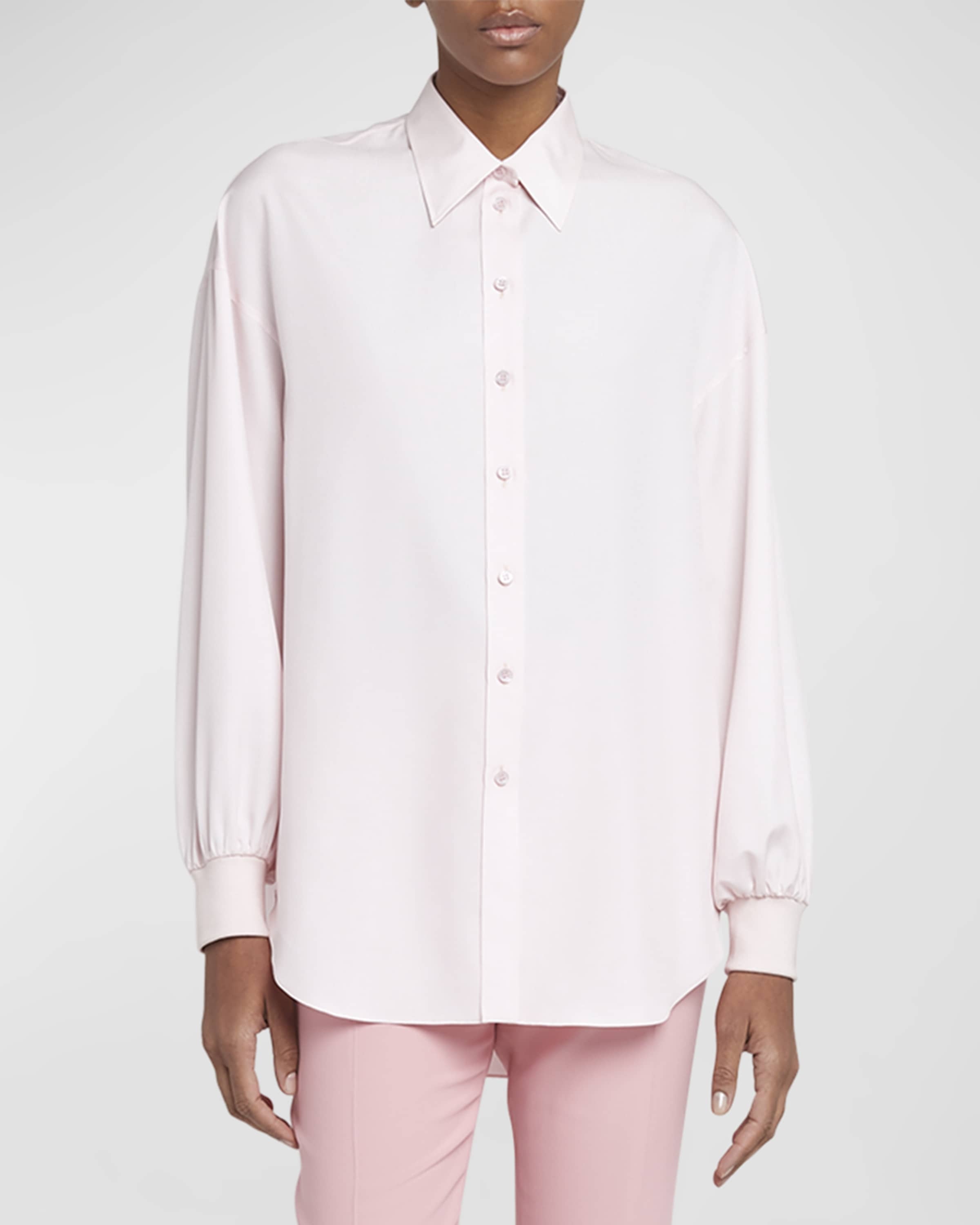 Button-Front Collared Blouse with Cocoon Sleeves - 2