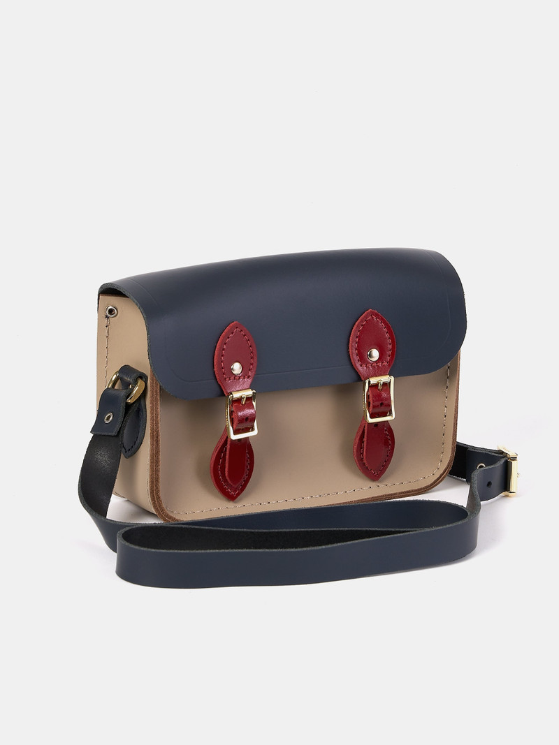 Cambridge Satchel The Little One - Mushroom, Navy & Red Patent outlook