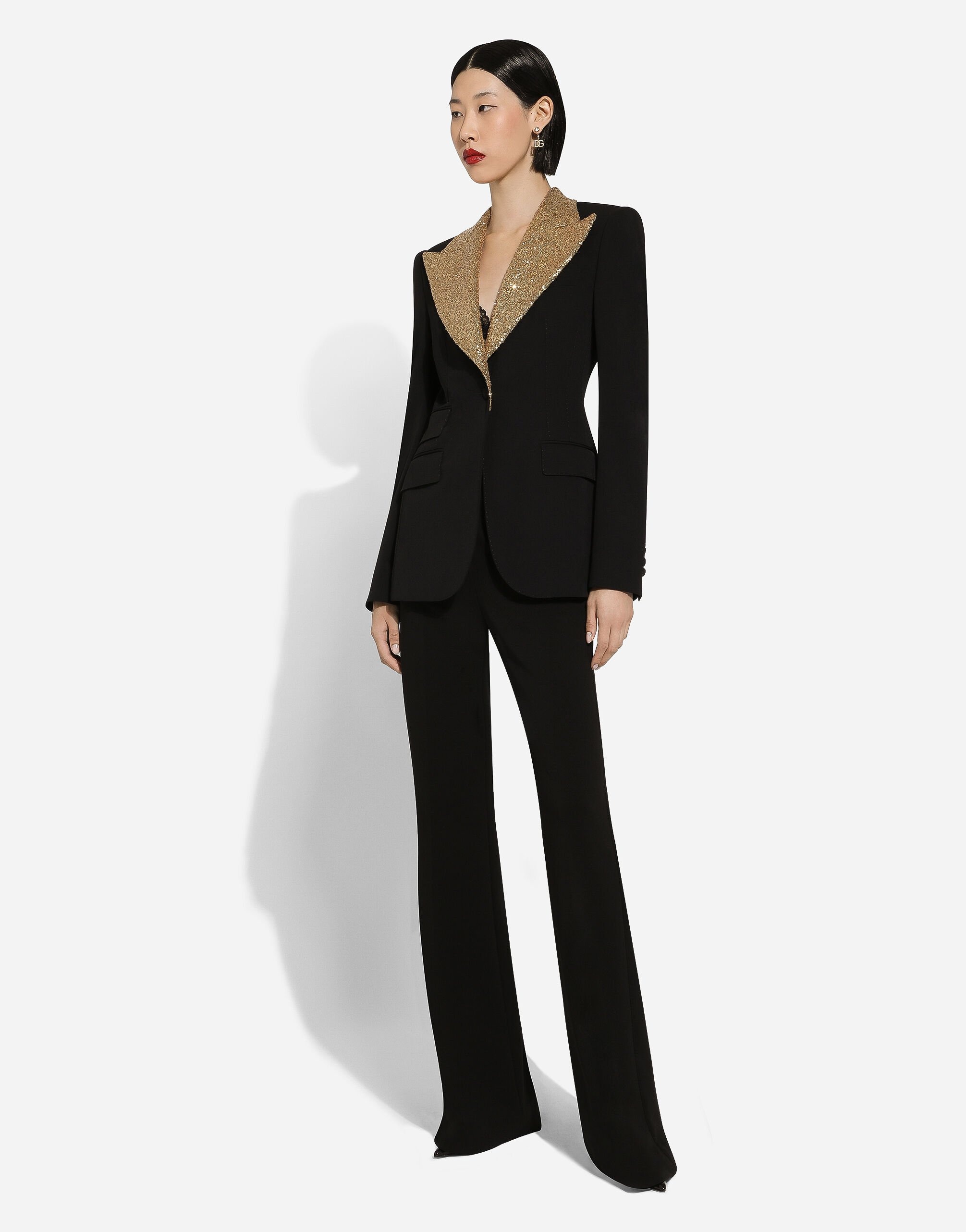 Single-breasted wool Turlington jacket with sequined lapels - 2