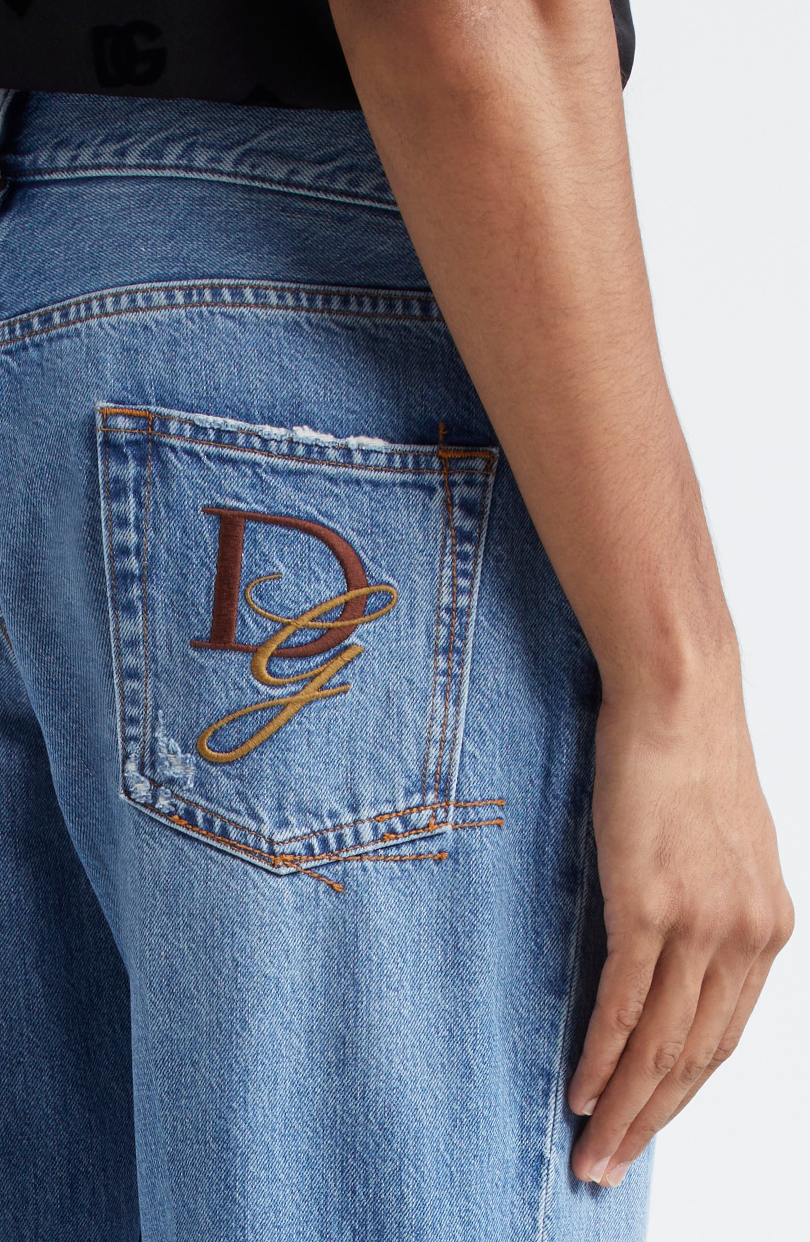 Dolce&Gabbana Distressed Straight Leg Jeans in S9001 Variante Abbinata at Nordstrom - 4
