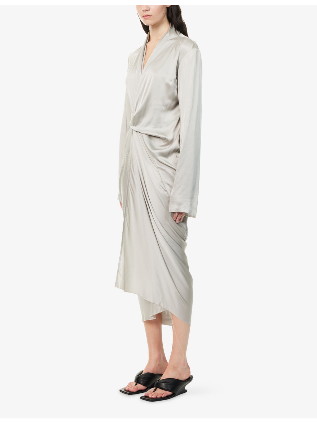 Wrap V-Neck Woven Midi Dress - 3