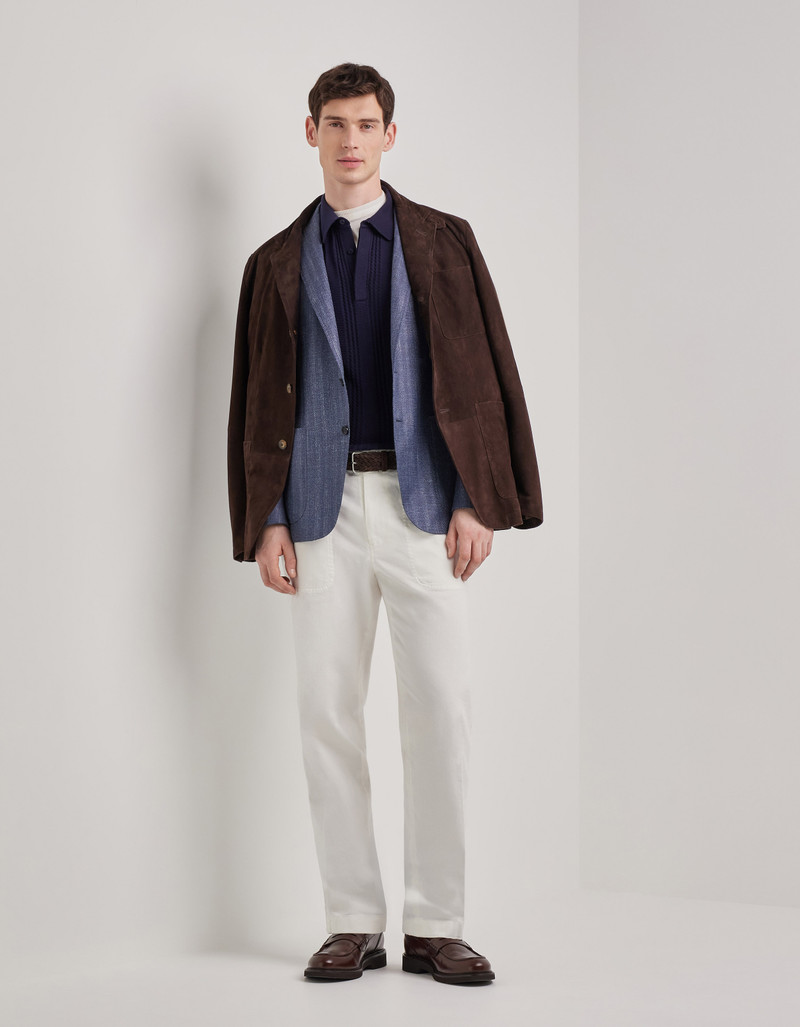 Canali BLUE COTTON AND MODAL POLO SHIRT WITH VERTICAL WORKMANSHIP outlook