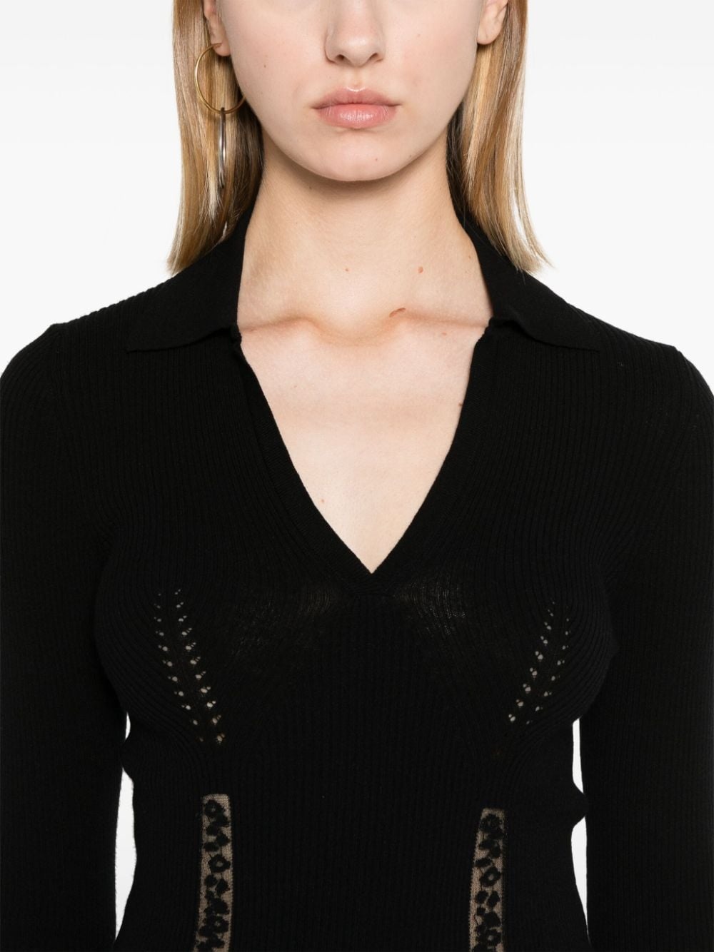 lace-panelling polo jumper - 5